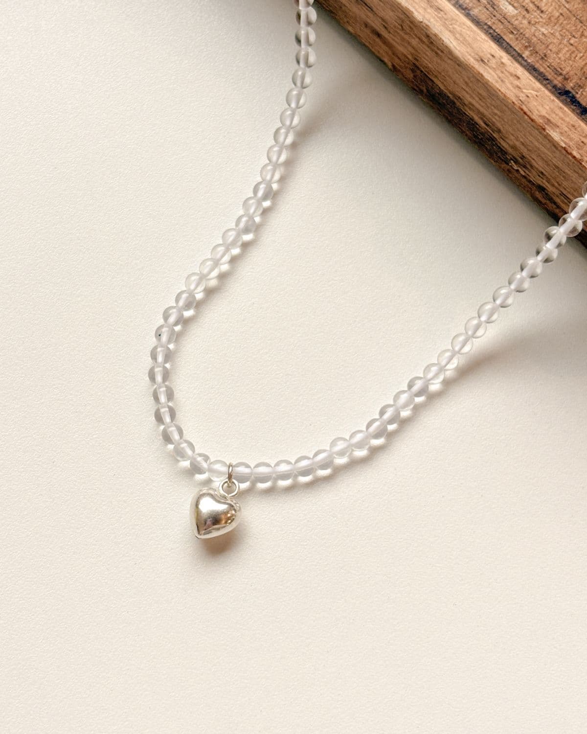 Silver 925 Clear Quartz Transparent Bead Heart Pendant Medal Necklace Summer Silver Necklace - 이미지 8