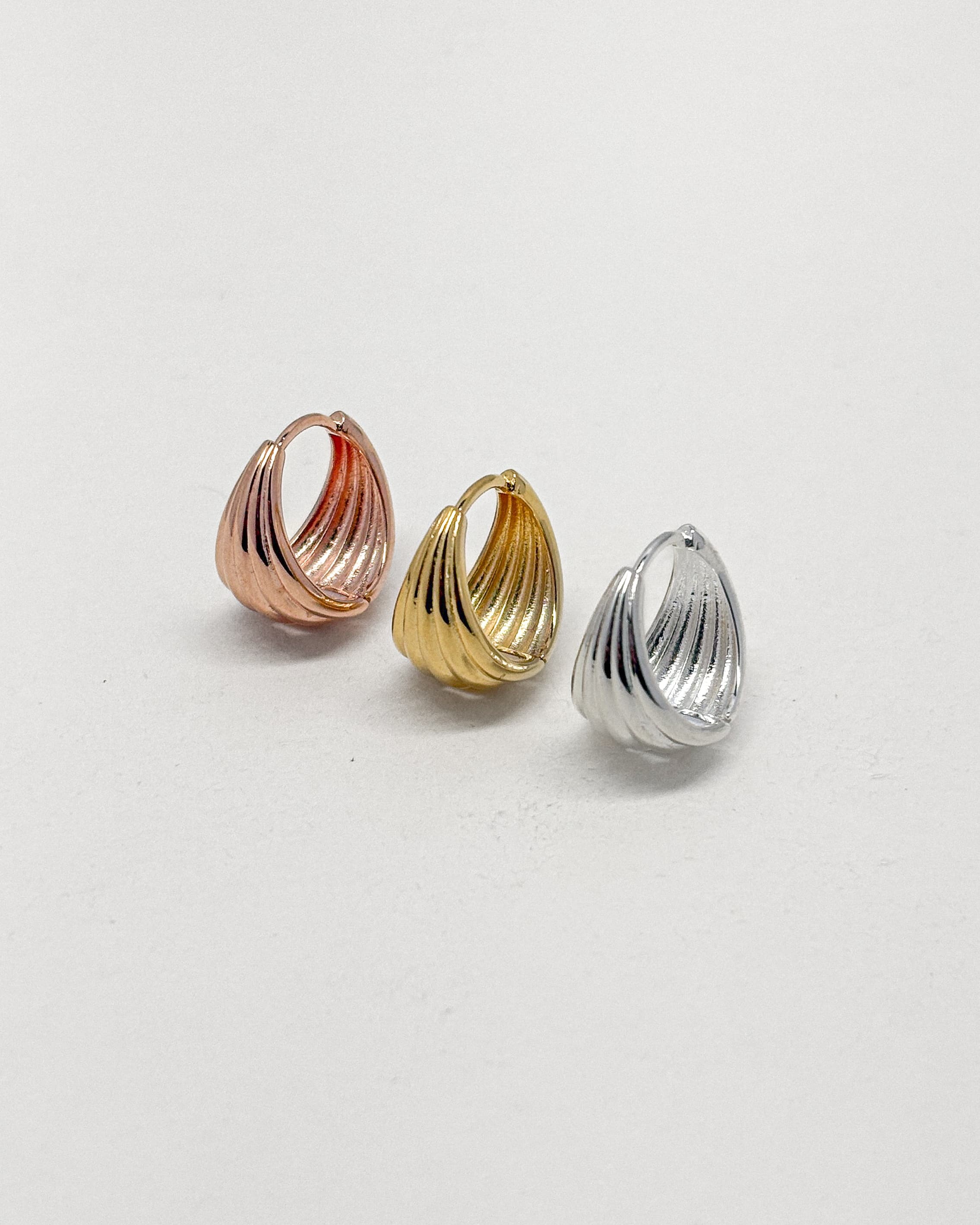 Silver 925 Teardrop Shell Line One-Touch Ring Silver Earrings Bold - 이미지 2