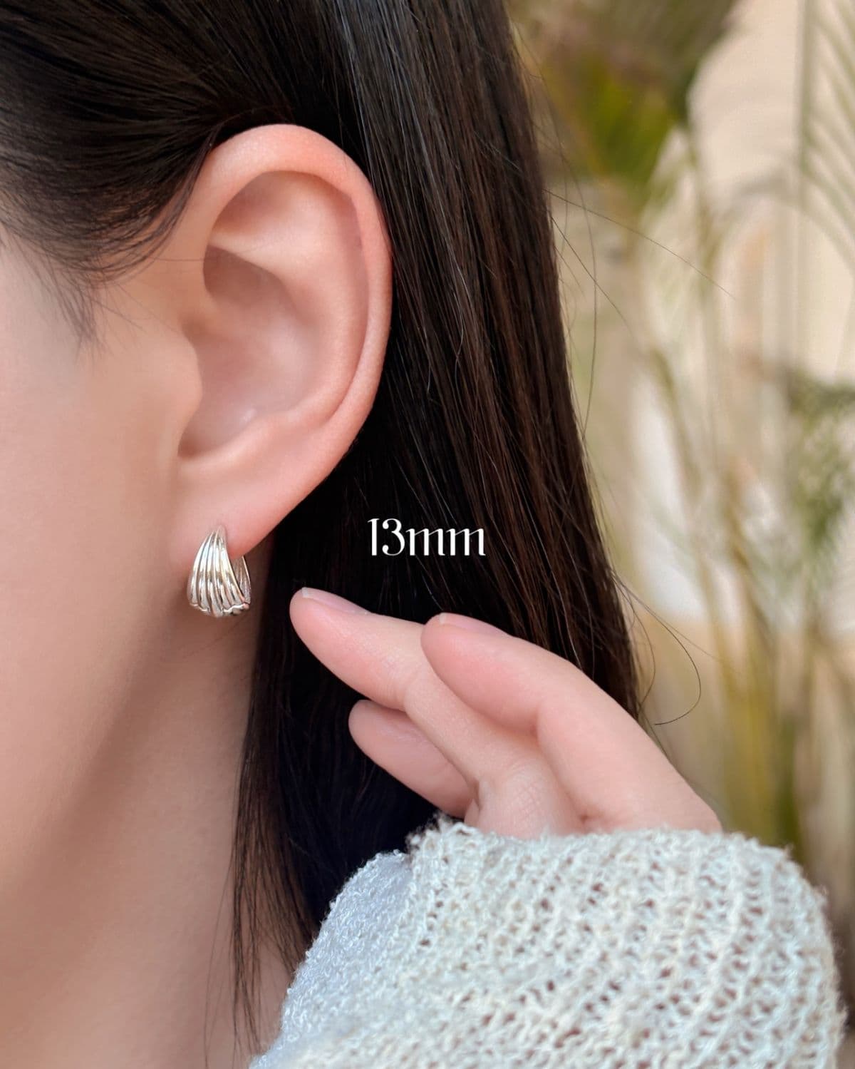 Silver 925 Teardrop Shell Line One-Touch Ring Silver Earrings Bold - 이미지 5