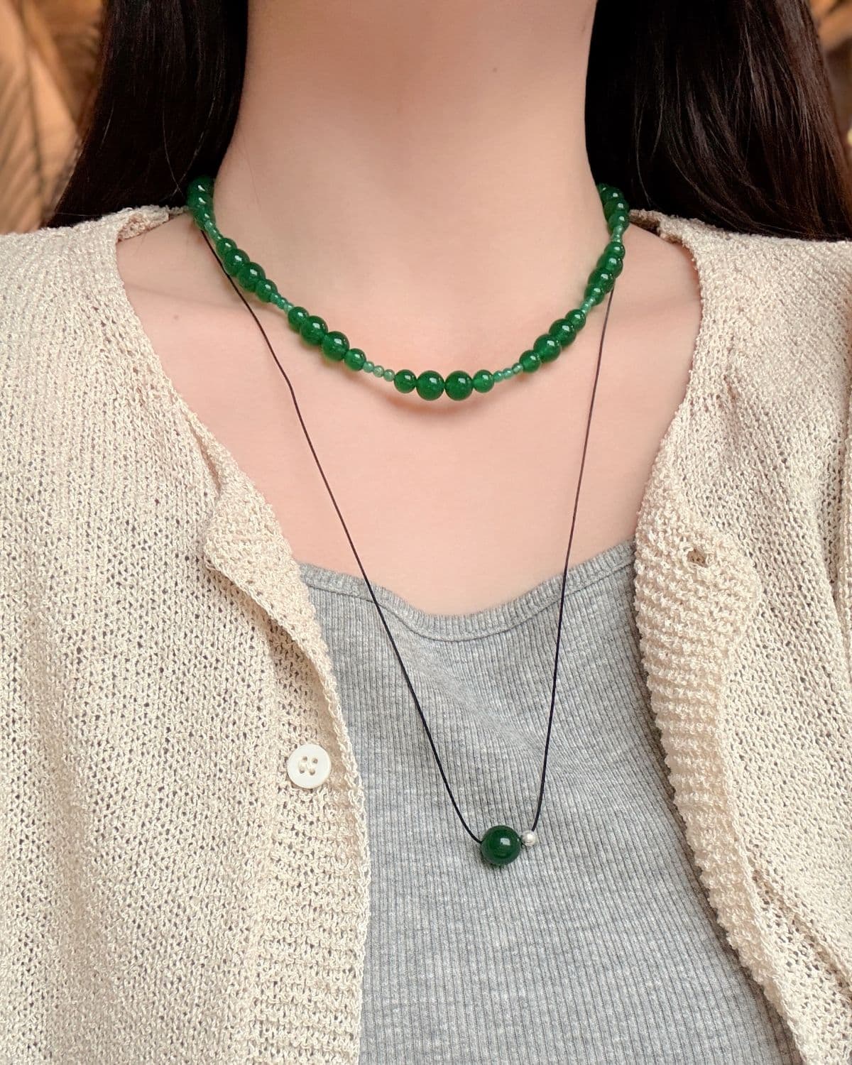 Silver 925 Green Gemstone Bead Necklace Summer Silver Necklace Carnelian - 이미지 4