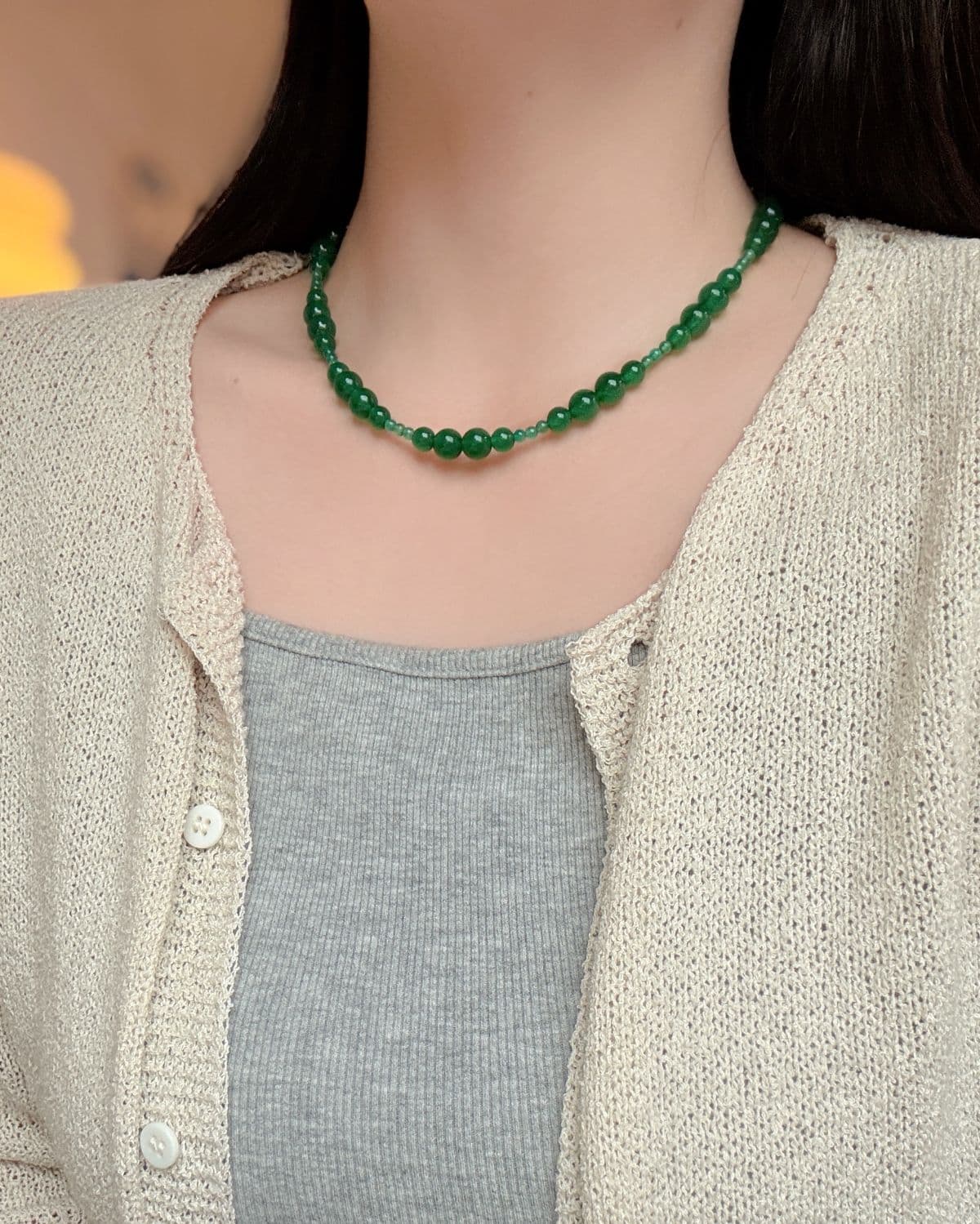 Silver 925 Green Gemstone Bead Necklace Summer Silver Necklace Carnelian - 이미지 3