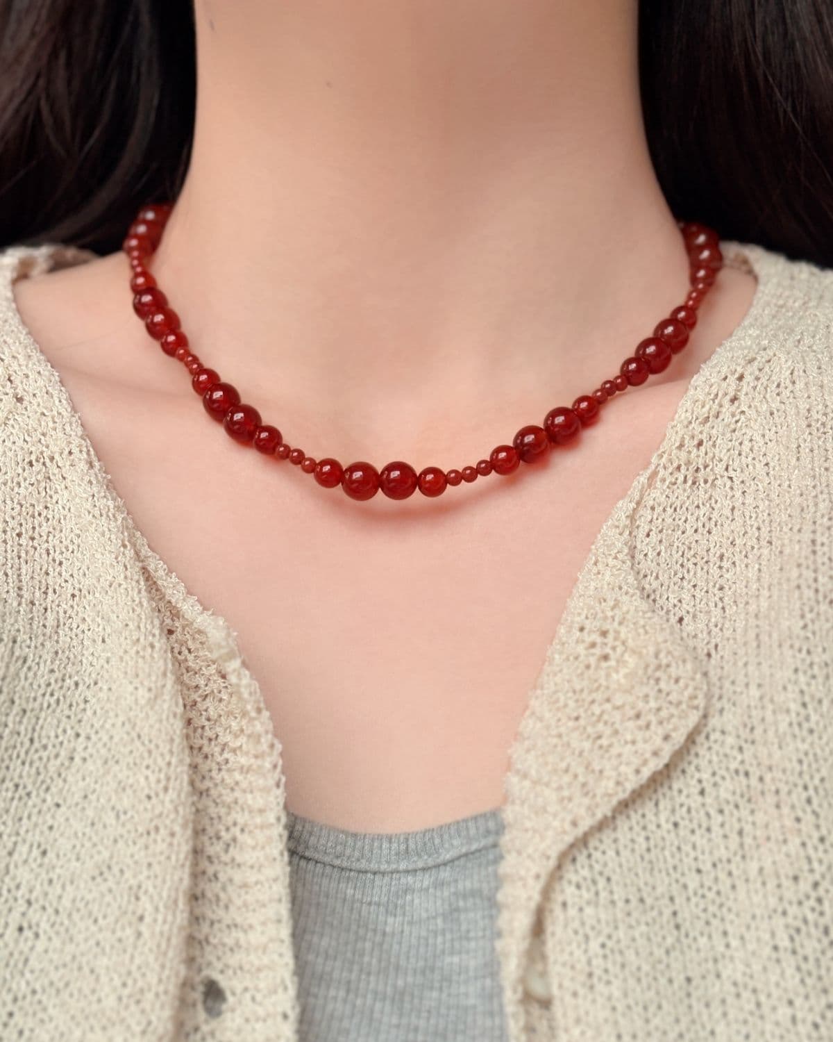 Silver 925 Green Gemstone Bead Necklace Summer Silver Necklace Carnelian - 이미지 5