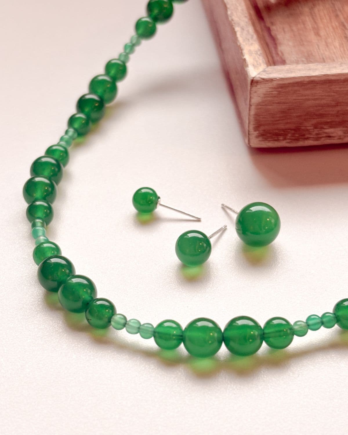 Silver 925 Gemstone Bead Earrings (3 sizes) Green Agate Silver Earrings - 이미지 5