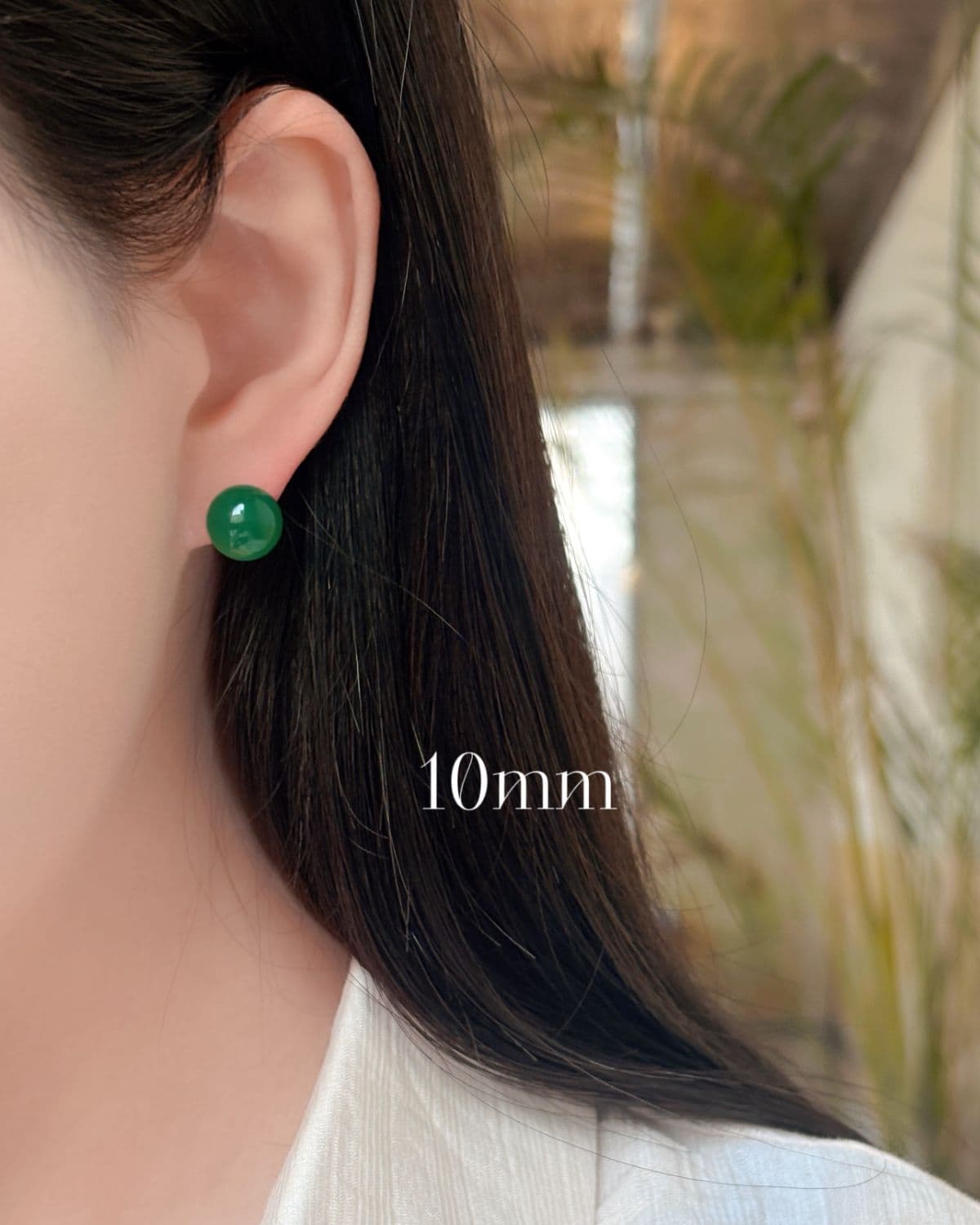 Silver 925 Gemstone Bead Earrings (3 sizes) Green Agate Silver Earrings - 이미지 4