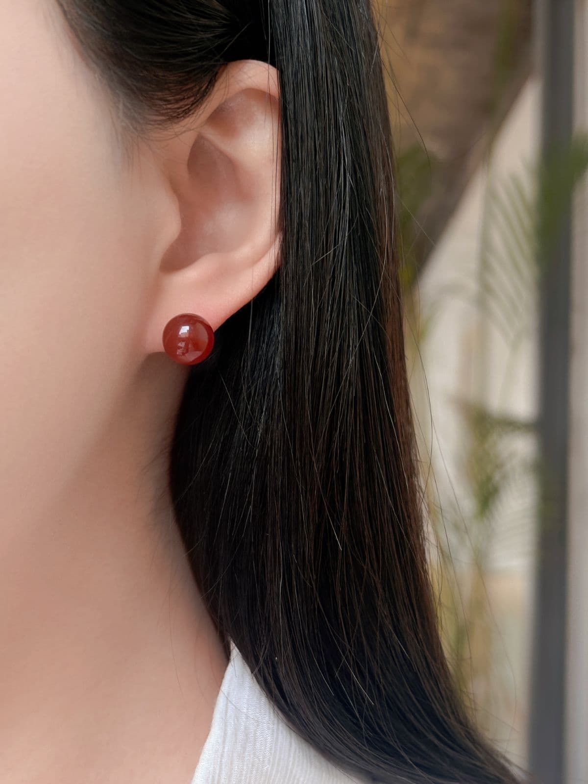 Silver 925 Red Gemstone Bead Earrings (3 sizes) Carnelian Silver Post Earrings - 이미지 8