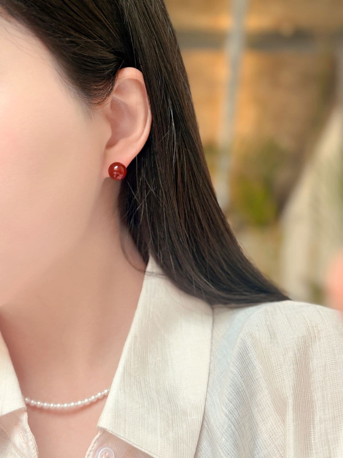 Silver 925 Red Gemstone Bead Earrings (3 sizes) Carnelian Silver Post Earrings - 이미지 7