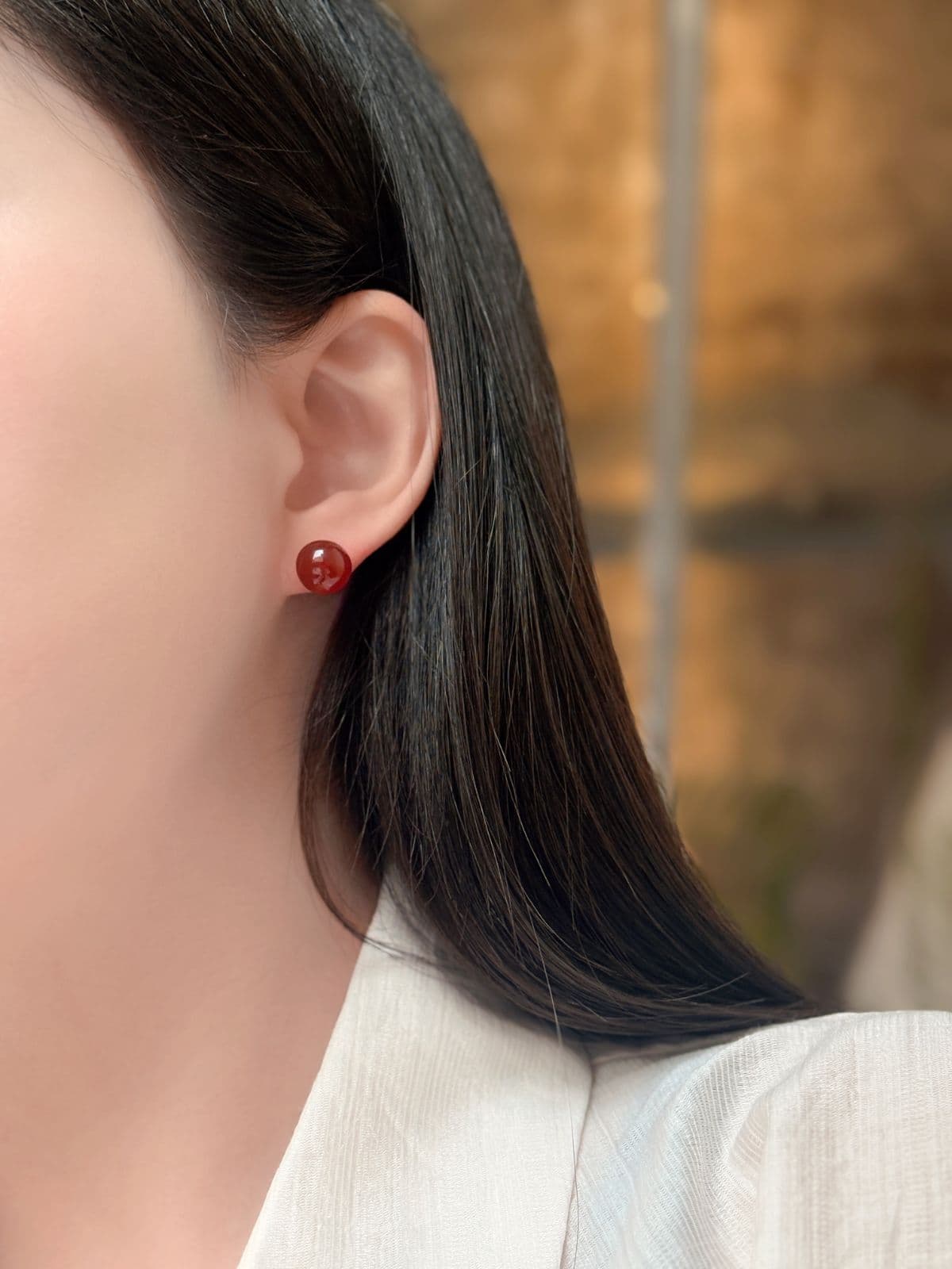 Silver 925 Red Gemstone Bead Earrings (3 sizes) Carnelian Silver Post Earrings - 이미지 6