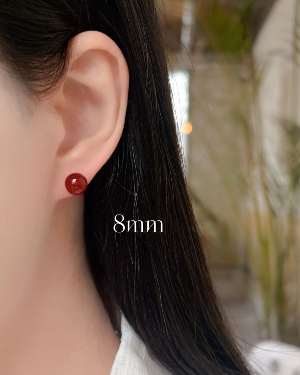 Silver 925 Red Gemstone Bead Earrings (3 sizes) Carnelian Silver Post Earrings - 이미지 3