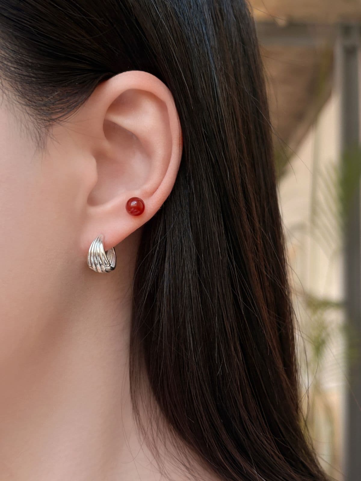 Silver 925 Red Gemstone Bead Earrings (3 sizes) Carnelian Silver Post Earrings - 이미지 5