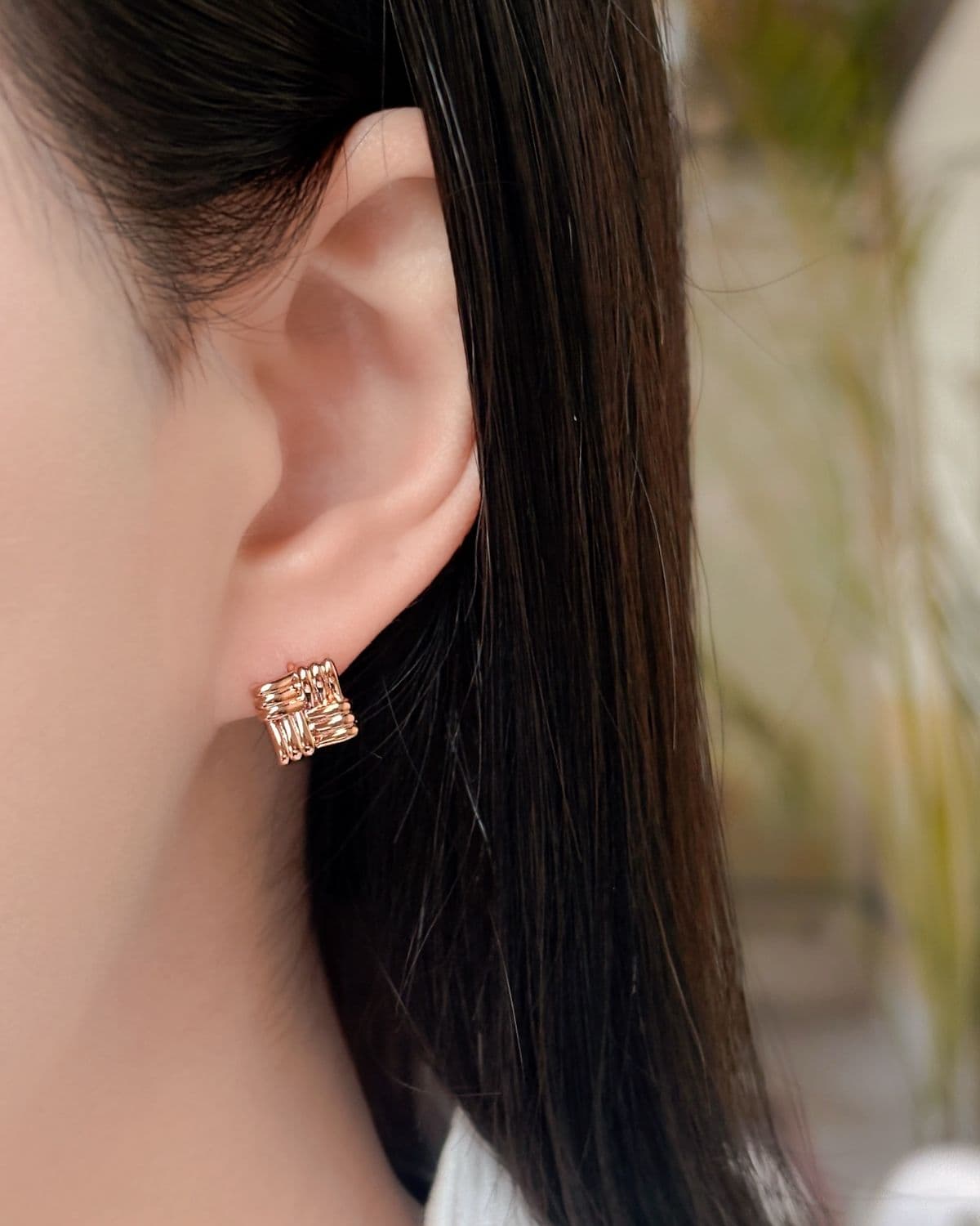 Silver 925 Twisted Square One-Touch Ring Silver Earrings Bold - 이미지 12