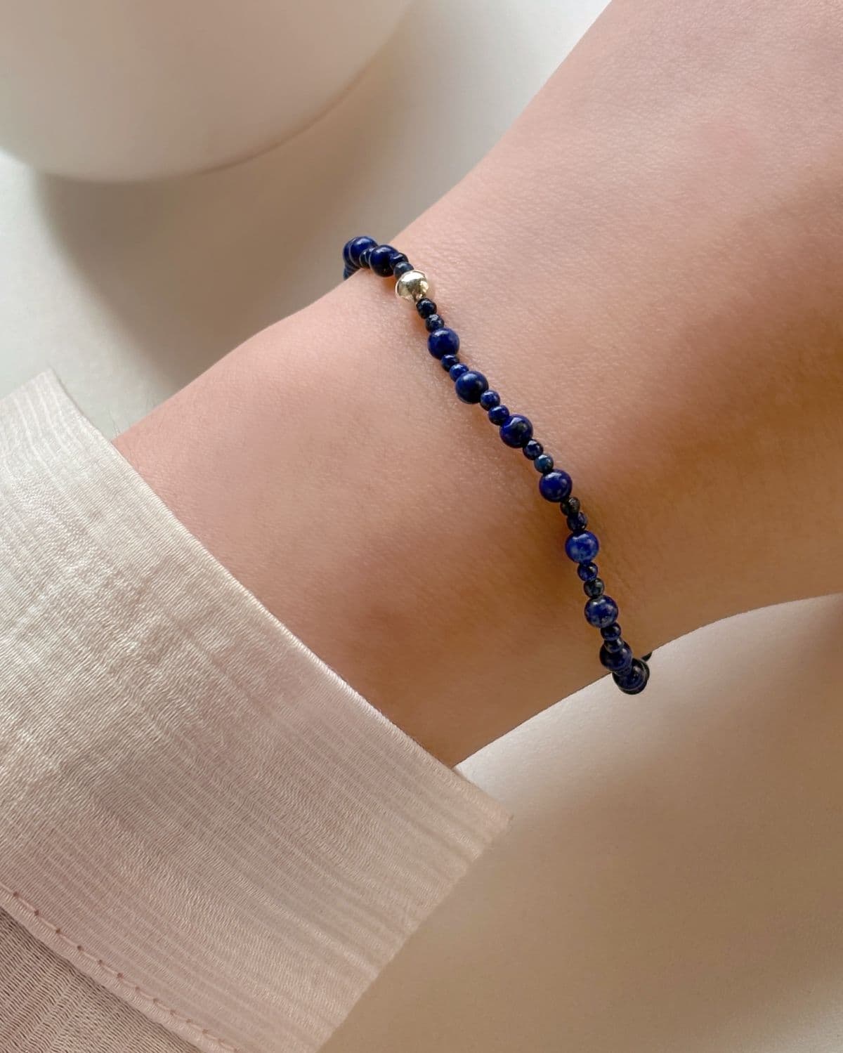 Silver 925 Silver Ball Lapis Lazuli Gemstone Layered Bracelet & Ring Free Size - 이미지 4