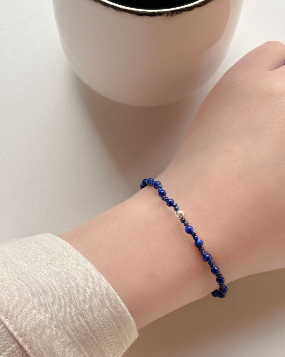 Silver 925 Silver Ball Lapis Lazuli Gemstone Layered Bracelet & Ring Free Size - 이미지 3
