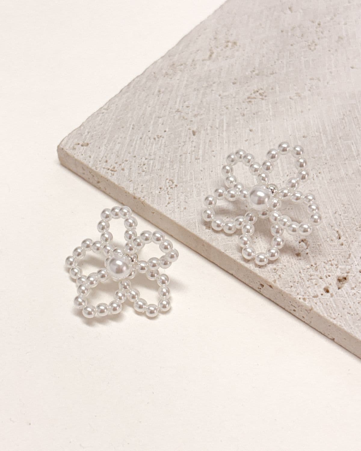 Silver 925 Beaded Flower Earrings Pearl Silver Earrings - 이미지 3