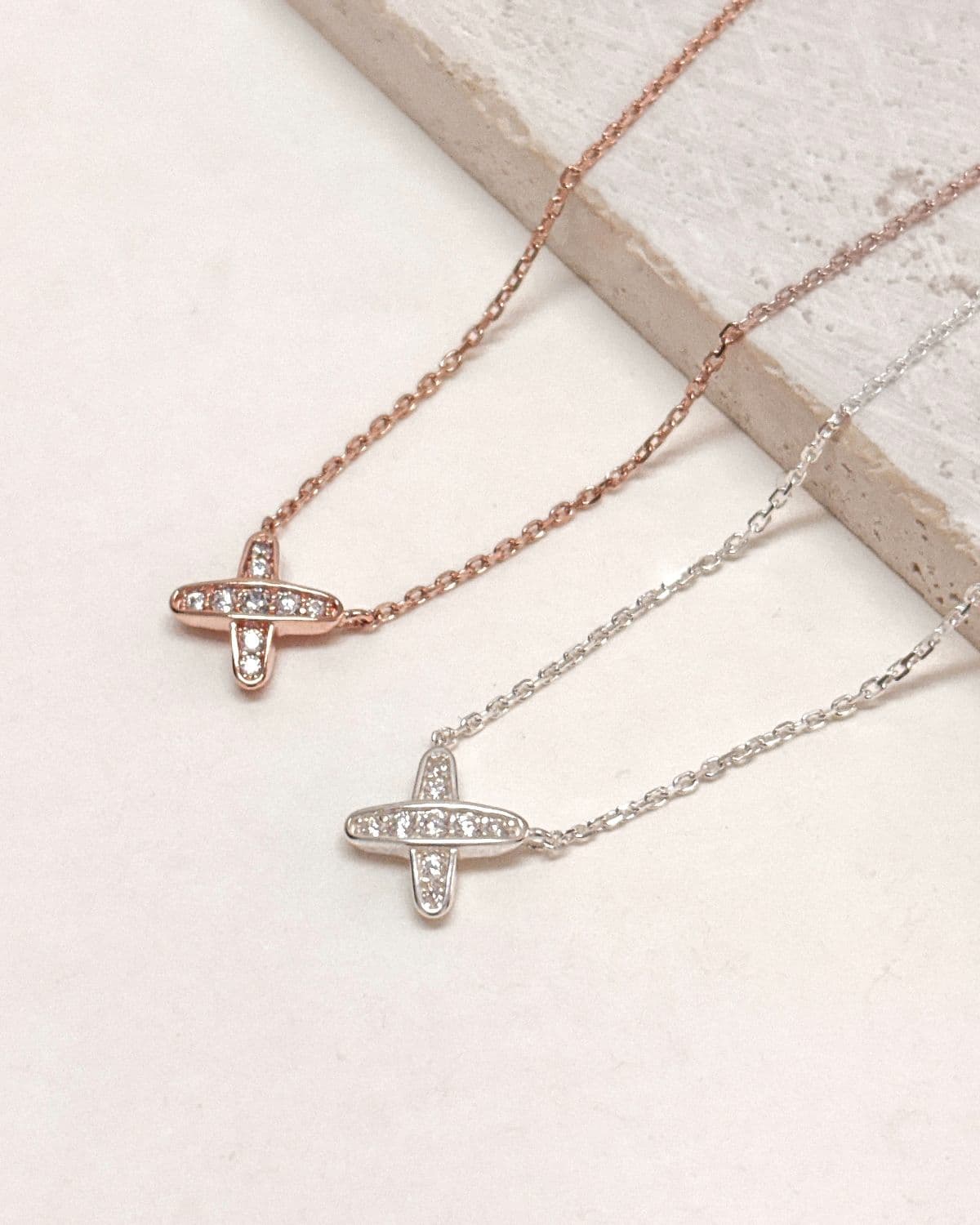Silver 925 Cubic Pendant x Mini Necklace Daily Silver Necklace & Earring Set - 이미지 1