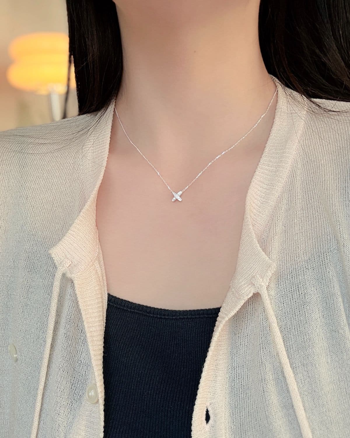 Silver 925 Cubic Pendant x Mini Necklace Daily Silver Necklace & Earring Set - 이미지 7