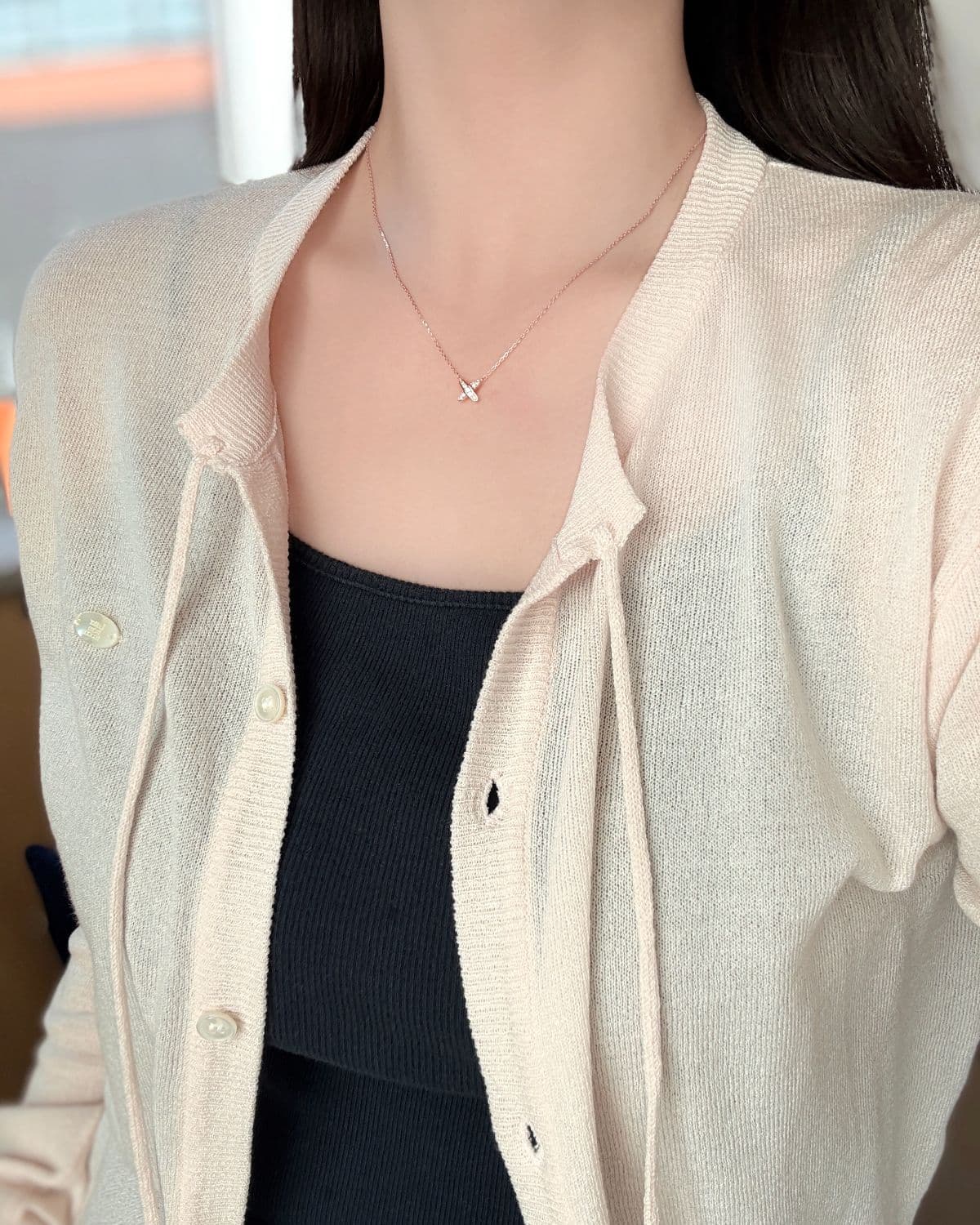 Silver 925 Cubic Pendant x Mini Silver Post Earrings Daily Silver Earring & Necklace Set - 이미지 5