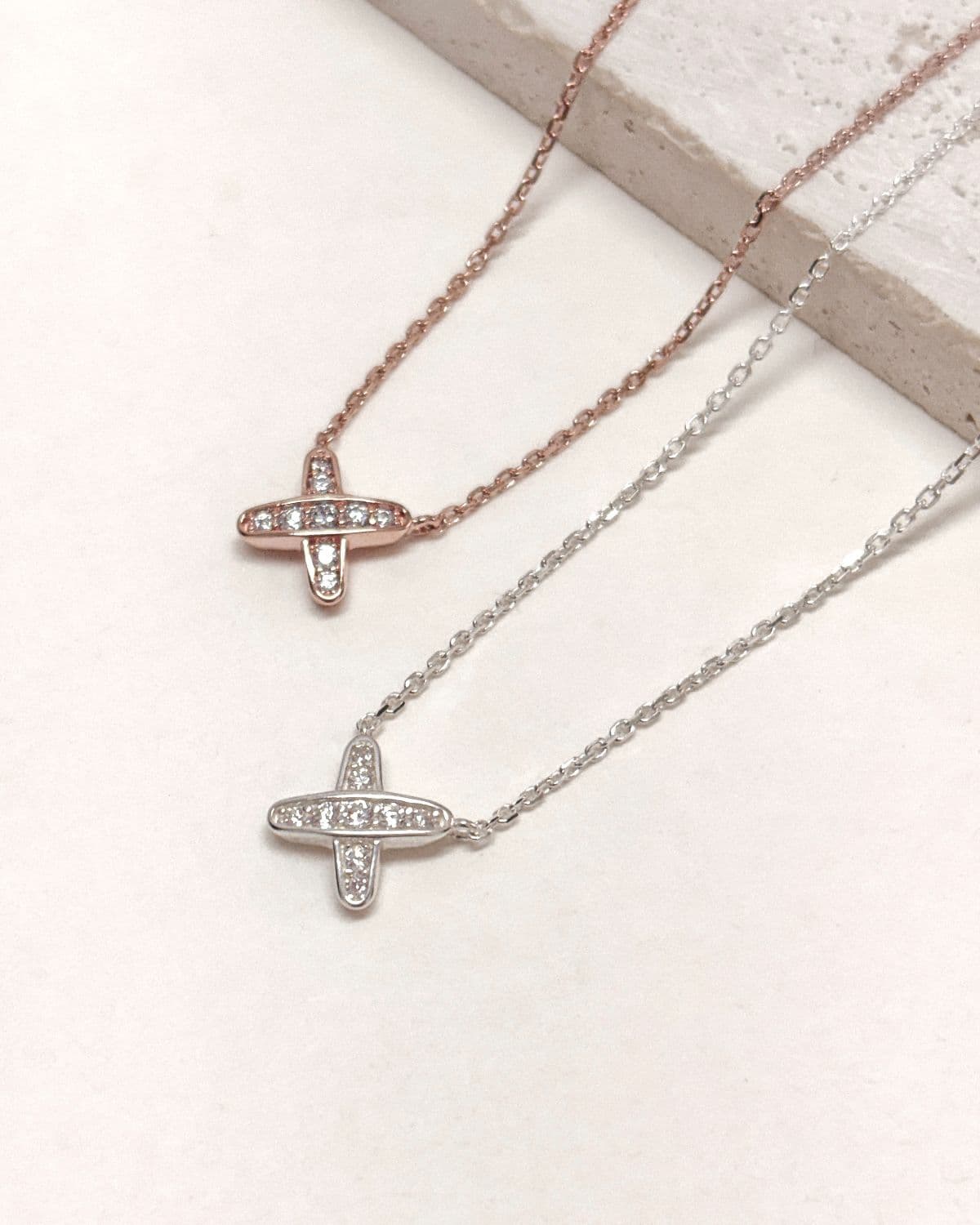 Silver 925 Cubic Pendant x Mini Silver Post Earrings Daily Silver Earring & Necklace Set - 이미지 9