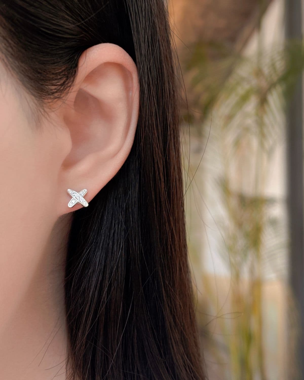 Silver 925 Cubic Pendant x Mini Silver Post Earrings Daily Silver Earring & Necklace Set - 이미지 2