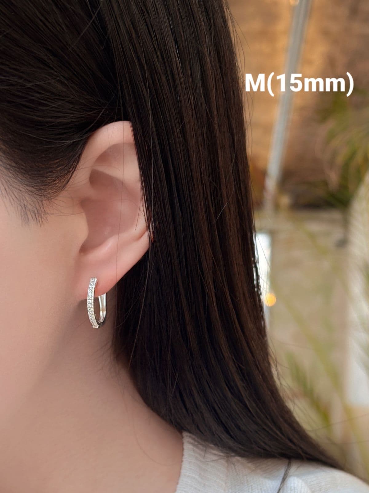 925 Sterling Silver Cubic Ring Earrings, 12mm & 15mm, One-touch, 3 Colors, 2 Sizes - 이미지 4