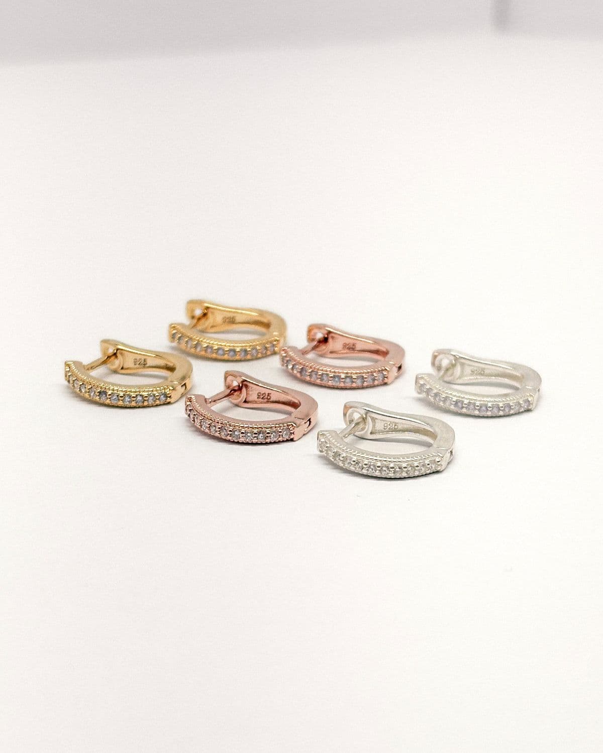 925 Sterling Silver Cubic Ring Earrings, 12mm & 15mm, One-touch, 3 Colors, 2 Sizes - 이미지 1