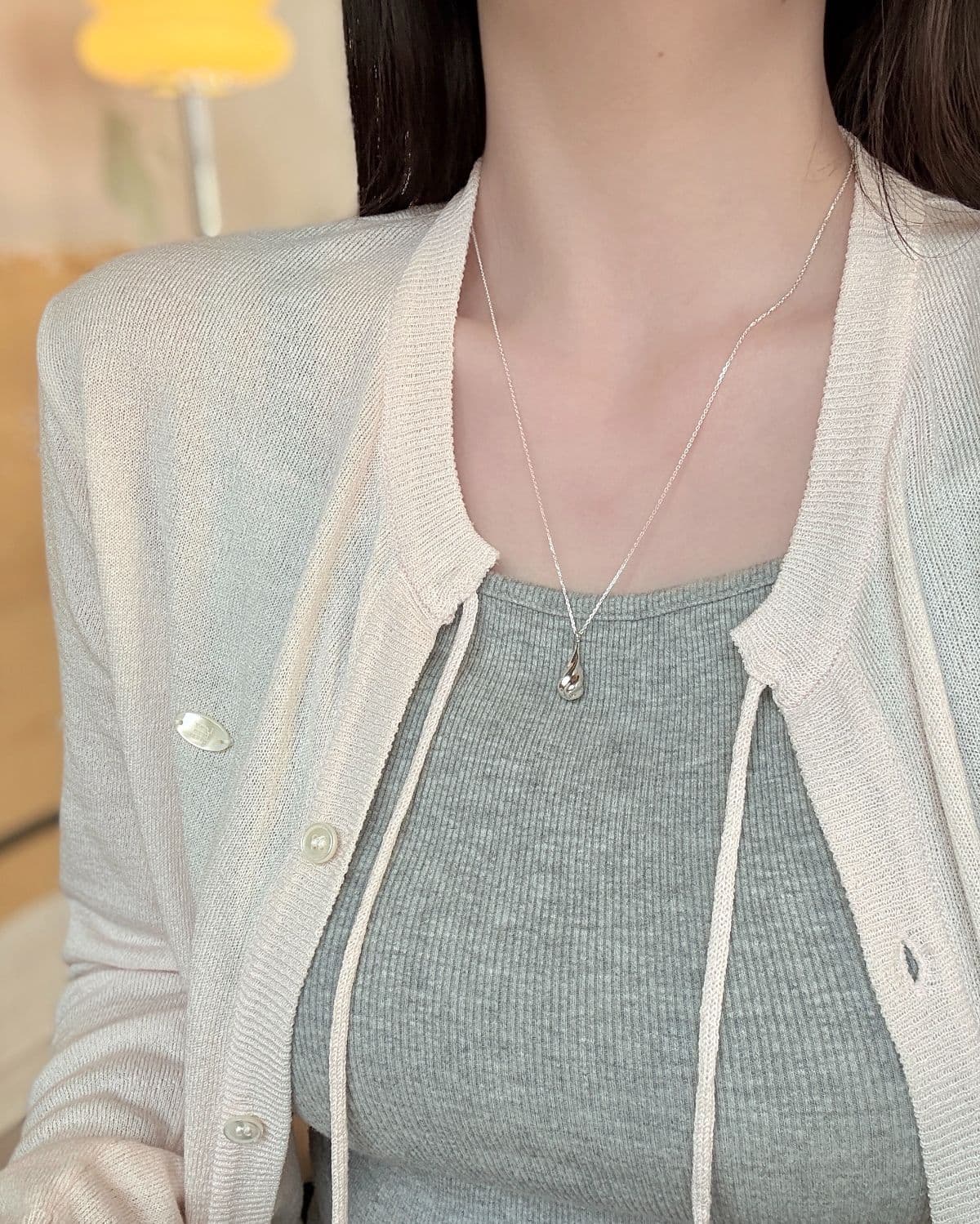 Silver 925 Bold Wave Teardrop Necklace Pendant Swirl Twist Long Silver Necklace - 이미지 4
