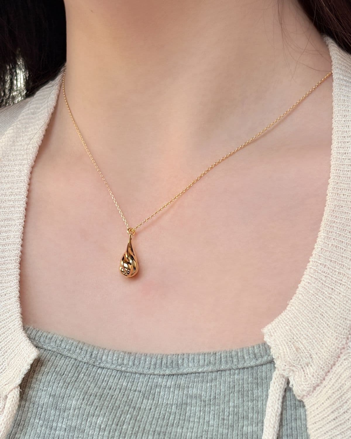 Silver 925 Bold Wave Teardrop Necklace Pendant Swirl Twist Long Silver Necklace - 이미지 8