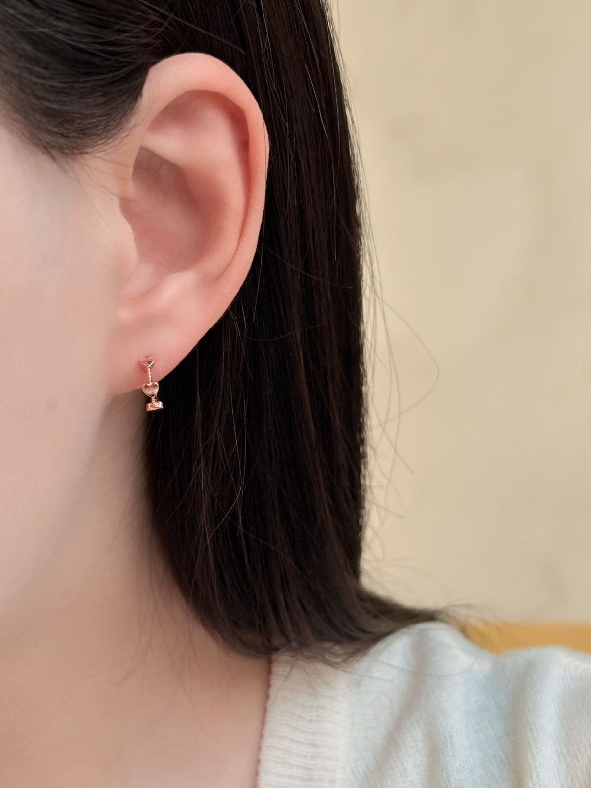 Silver 925 Heart Rope Ring Earrings One-touch Mini Silver Earrings - 이미지 7