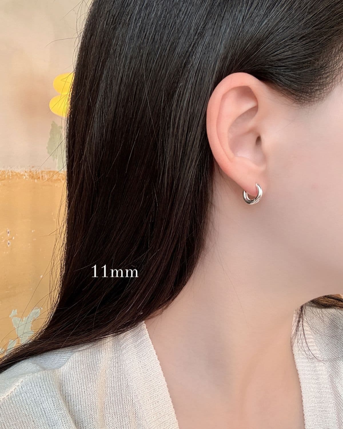 Silver 925 Bold 3mm One-Touch Ring Earrings Thick Striking Silver Earrings (4 Sizes) - 이미지 3