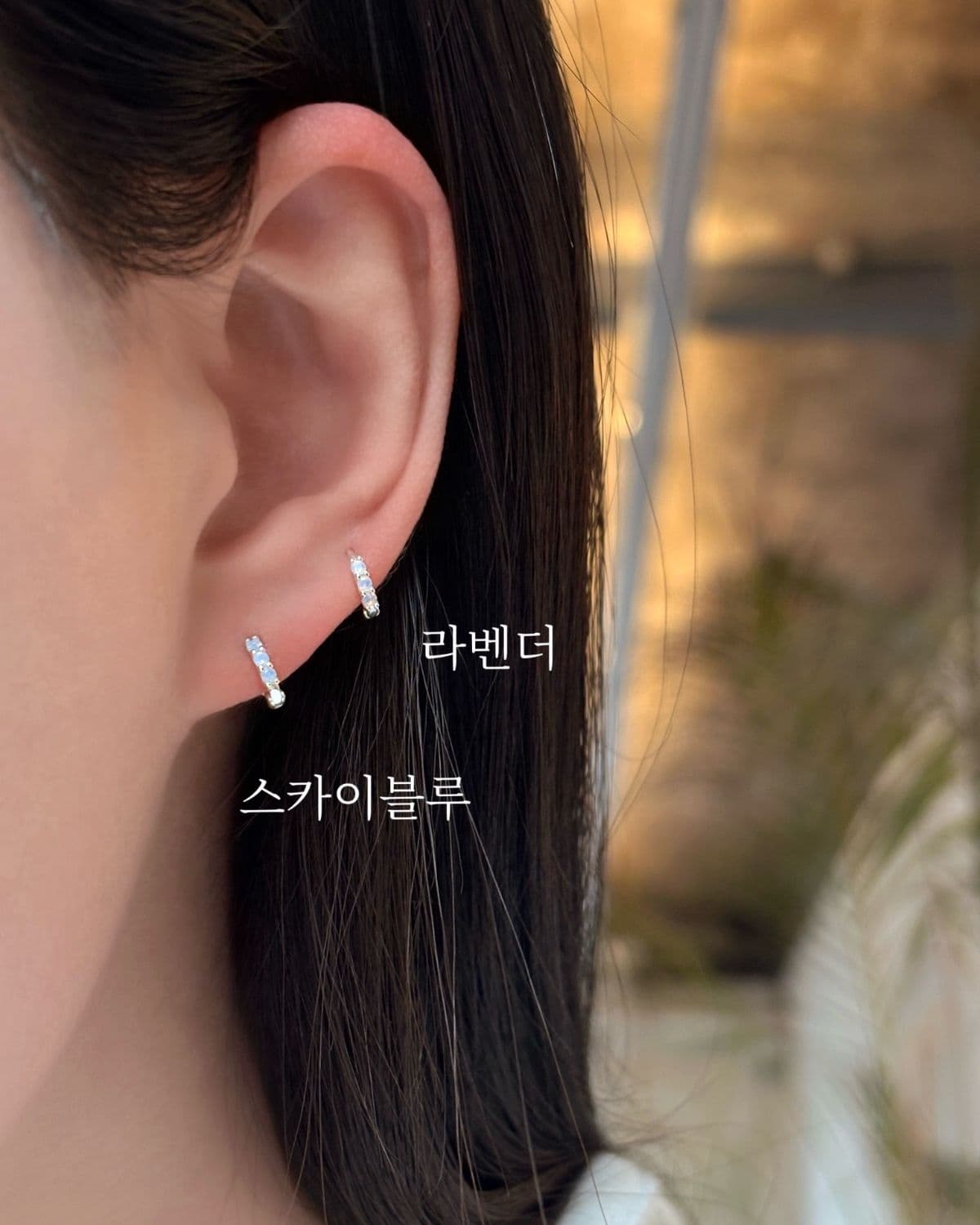 Silver 925 One-Touch Ring Mini Earrings Colored Cubic Turquoise Lavender Pastel Silver Earrings - 이미지 15