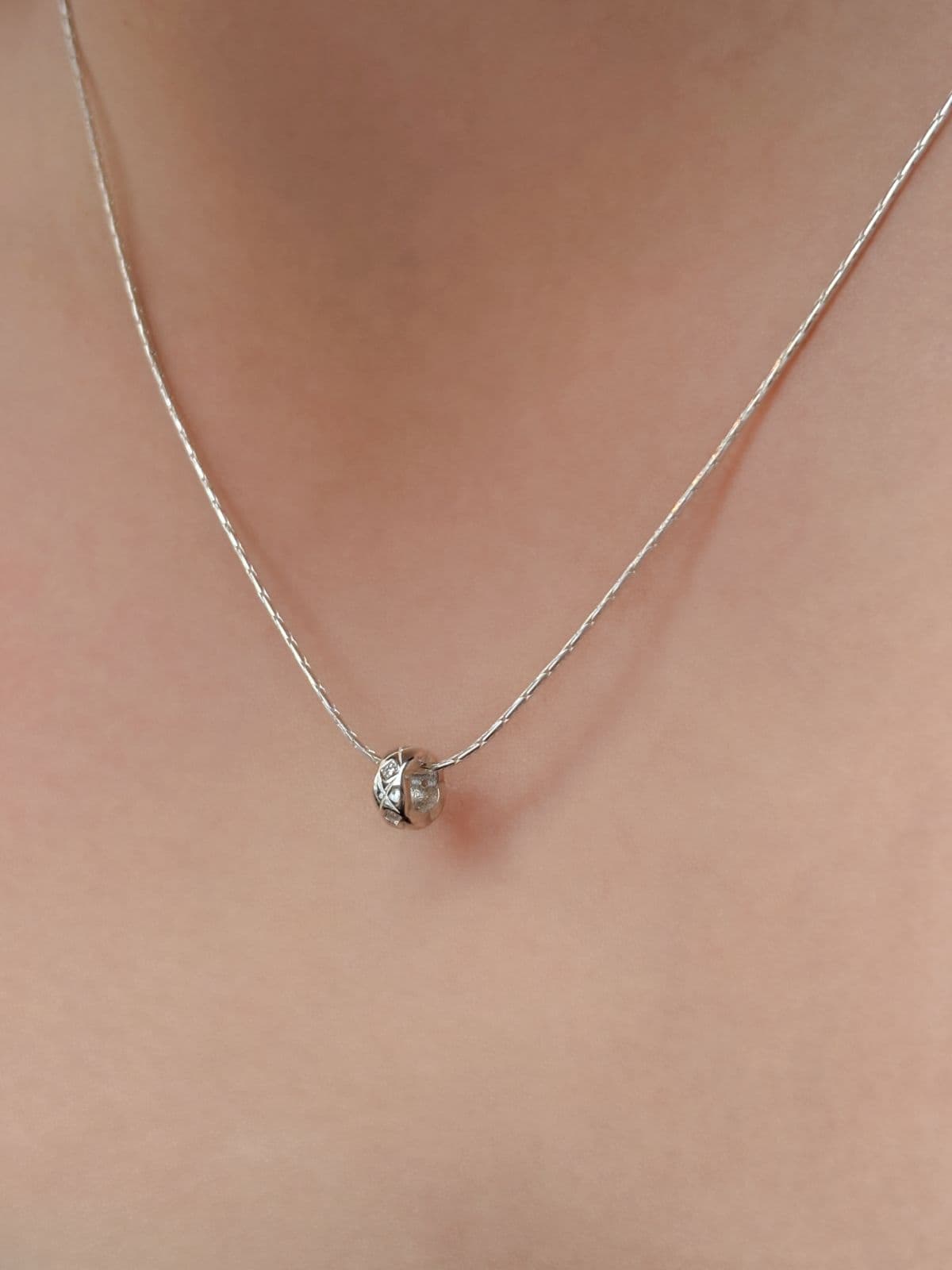 Silver 925 Quilted Ring Pendant Necklace Snake Chain Silver Necklace - 이미지 5