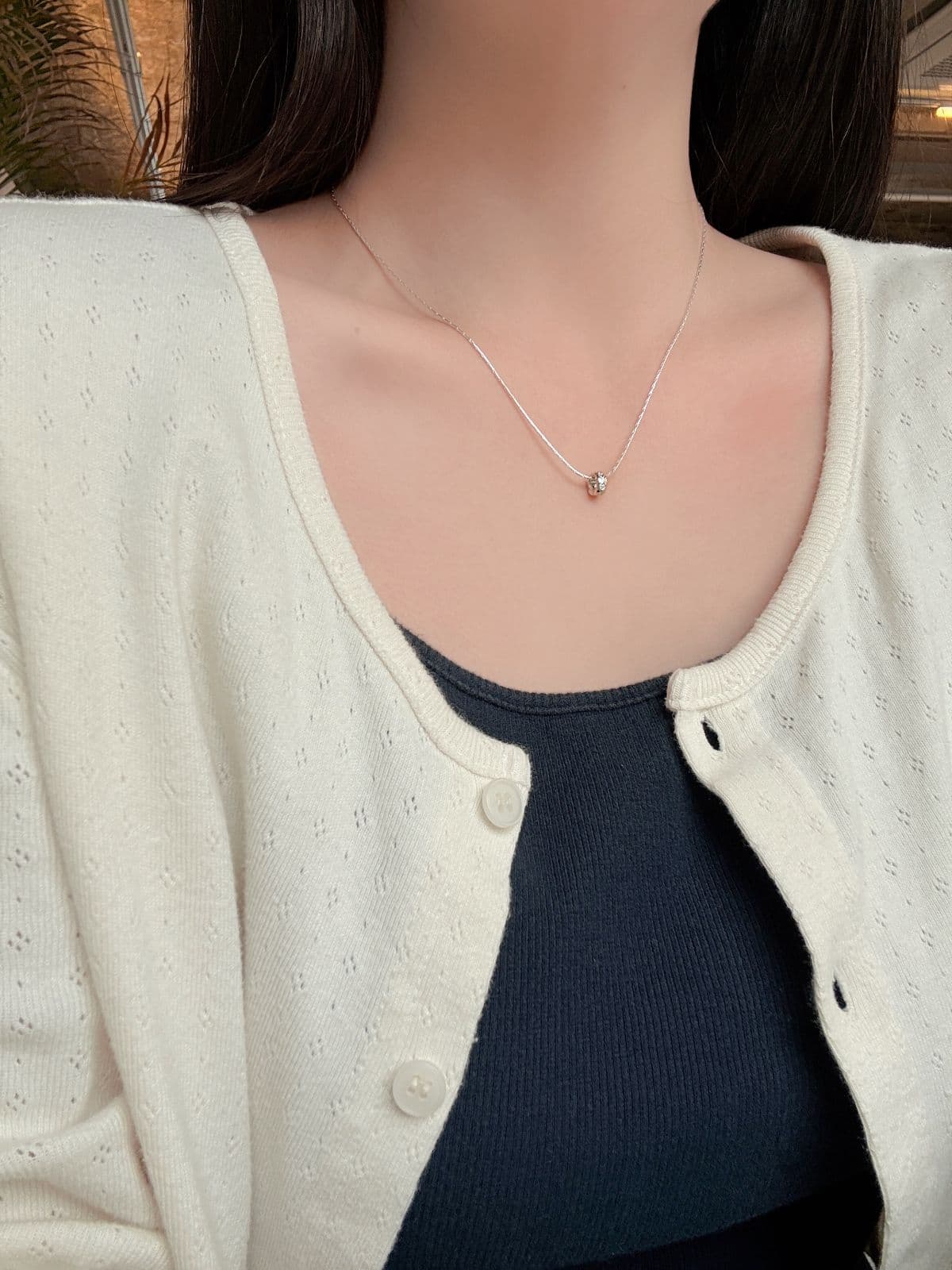 Silver 925 Quilted Ring Pendant Necklace Snake Chain Silver Necklace - 이미지 9