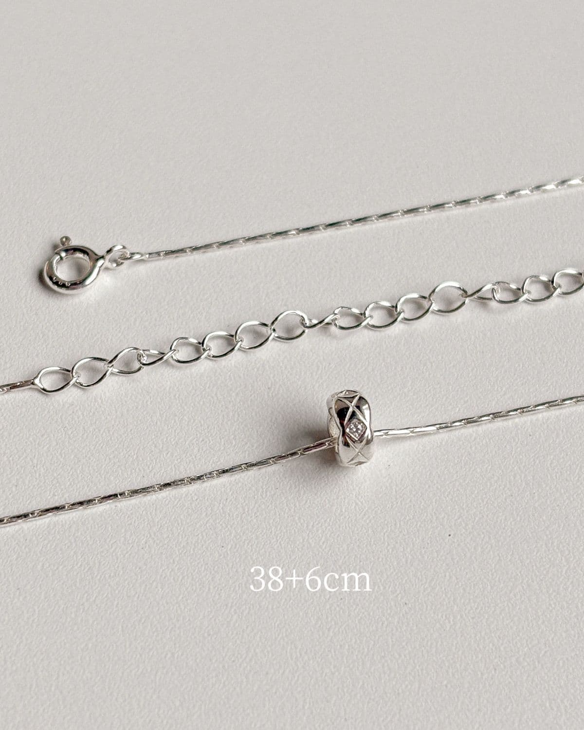Silver 925 Quilted Ring Pendant Necklace Snake Chain Silver Necklace - 이미지 3