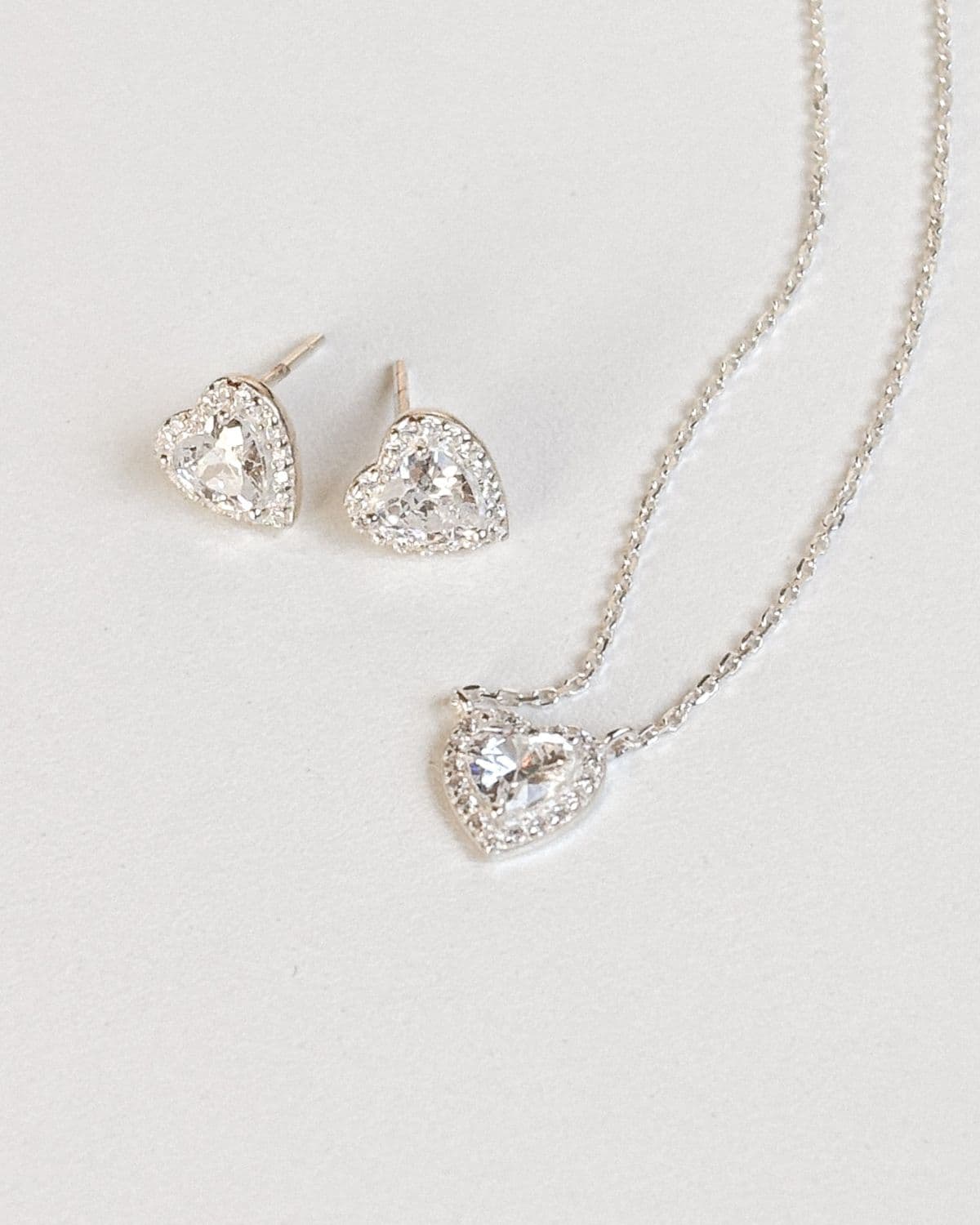 Silver 925 Cubic Heart Pendant Necklace and Earring Set Silver Necklace - 이미지 1