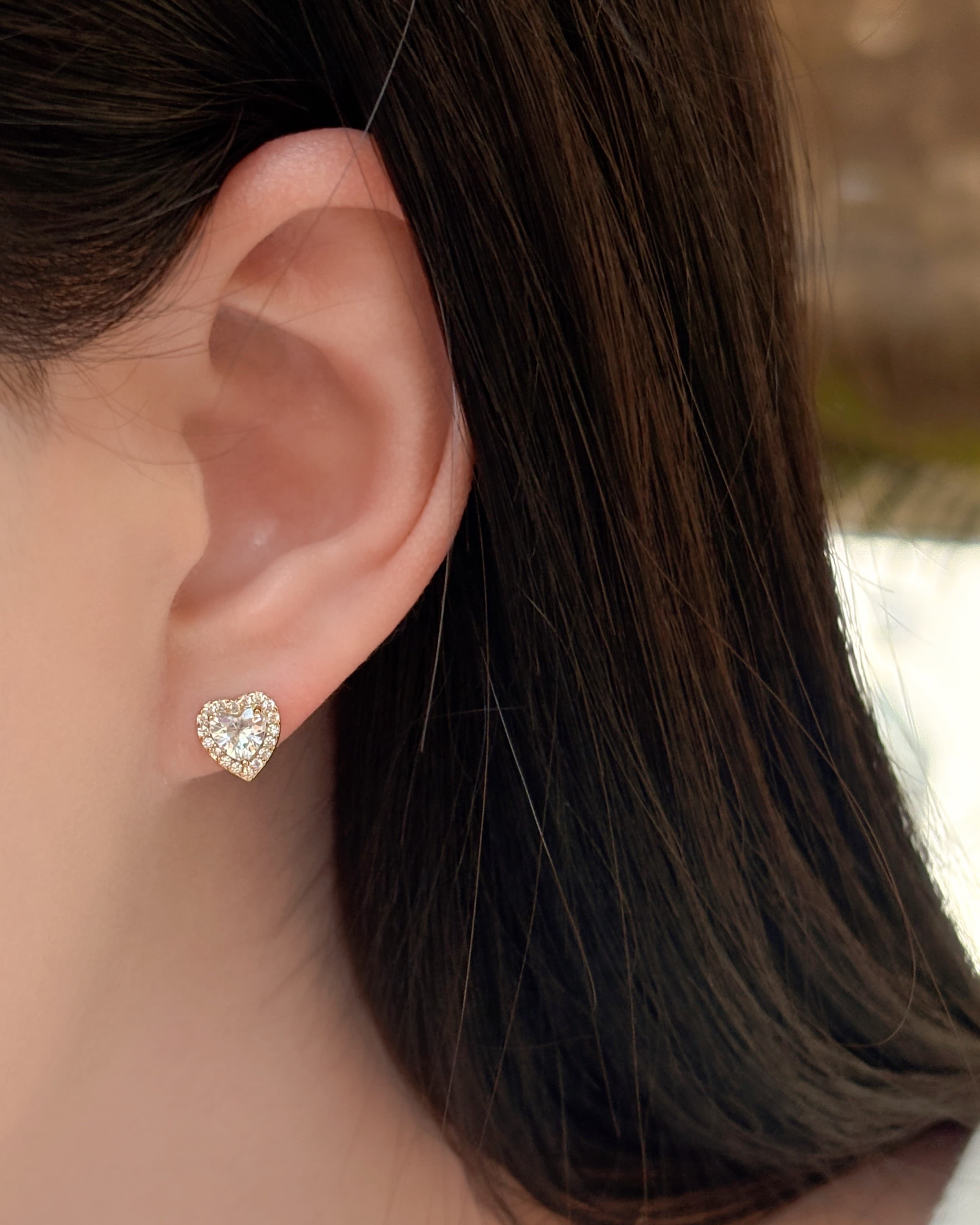 Silver 925 Heart Cubic Pendant Earrings, Silver Stud Earrings, Necklace Set - 이미지 1