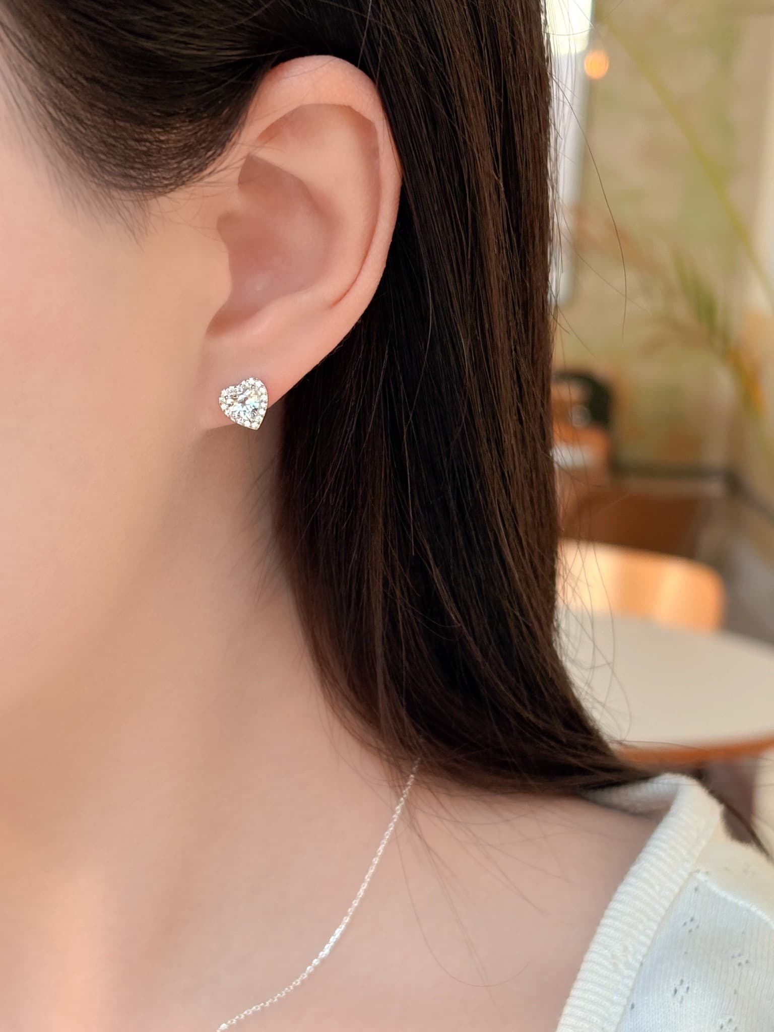 Silver 925 Heart Cubic Pendant Earrings, Silver Stud Earrings, Necklace Set - 이미지 5