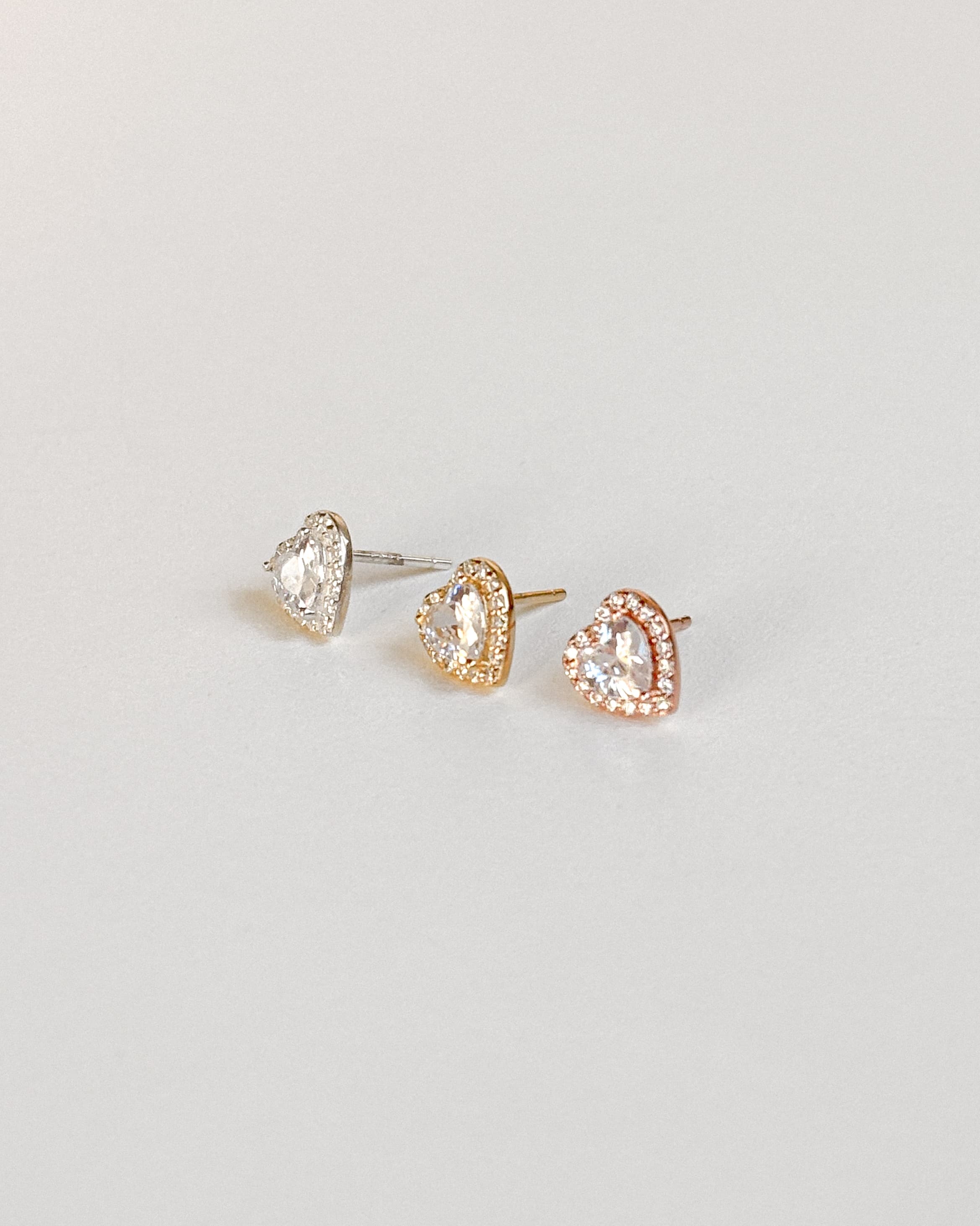 Silver 925 Heart Cubic Pendant Earrings, Silver Stud Earrings, Necklace Set - 이미지 3