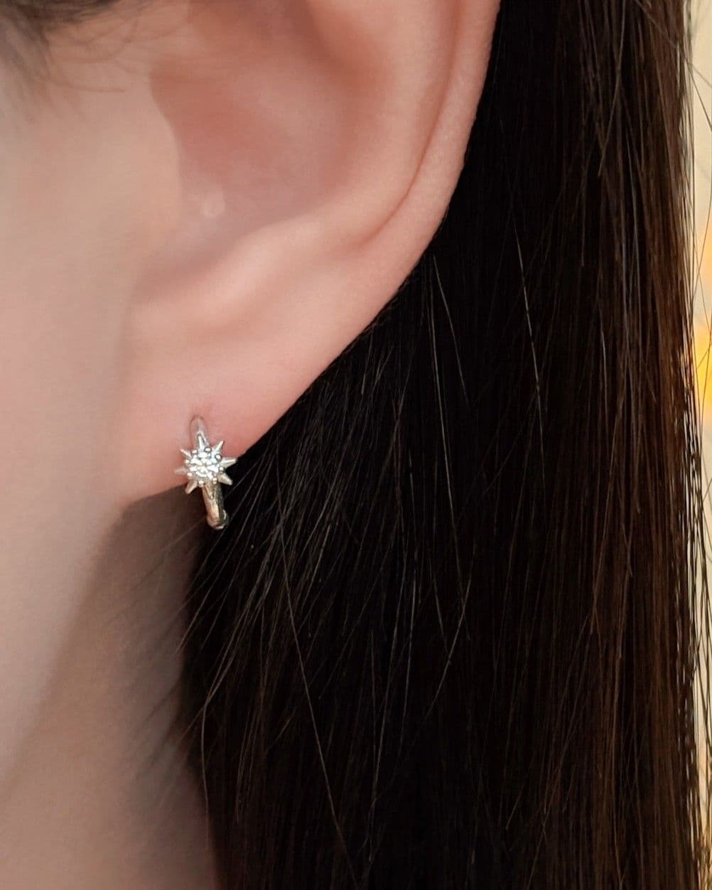 Silver 925 Mini Cubic Spark Star Pendant One-Touch Ring Earrings Silver Earrings - 이미지 7