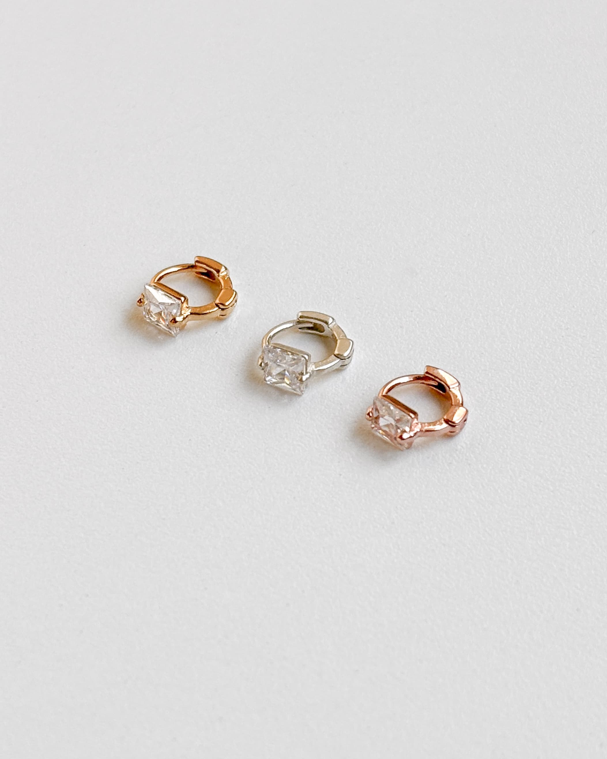 Silver 925 Square Cubic Mini Ring Earrings One-touch Silver Earrings (3 Colors) - 이미지 8