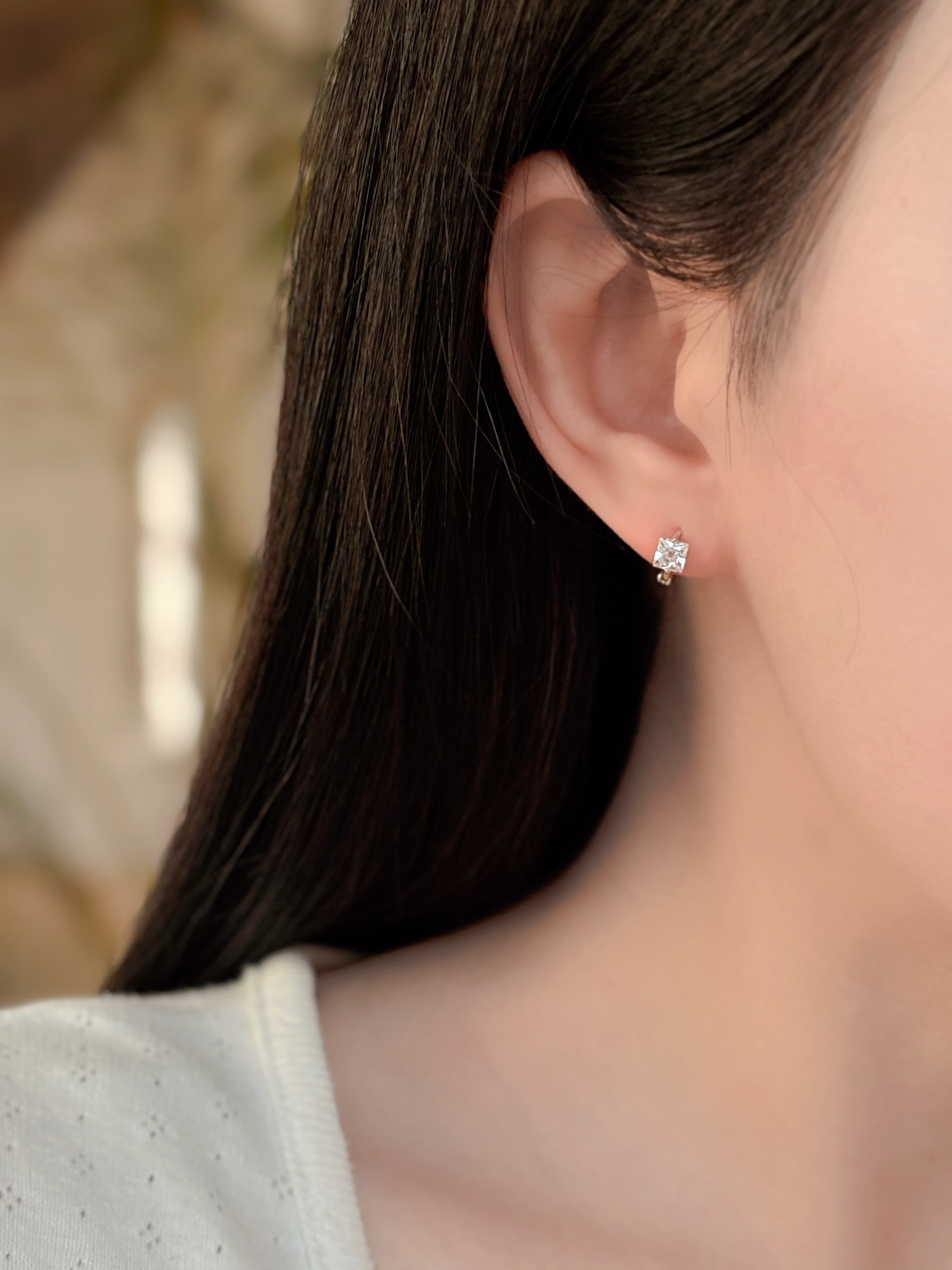 Silver 925 Square Cubic Mini Ring Earrings One-touch Silver Earrings (3 Colors) - 이미지 13