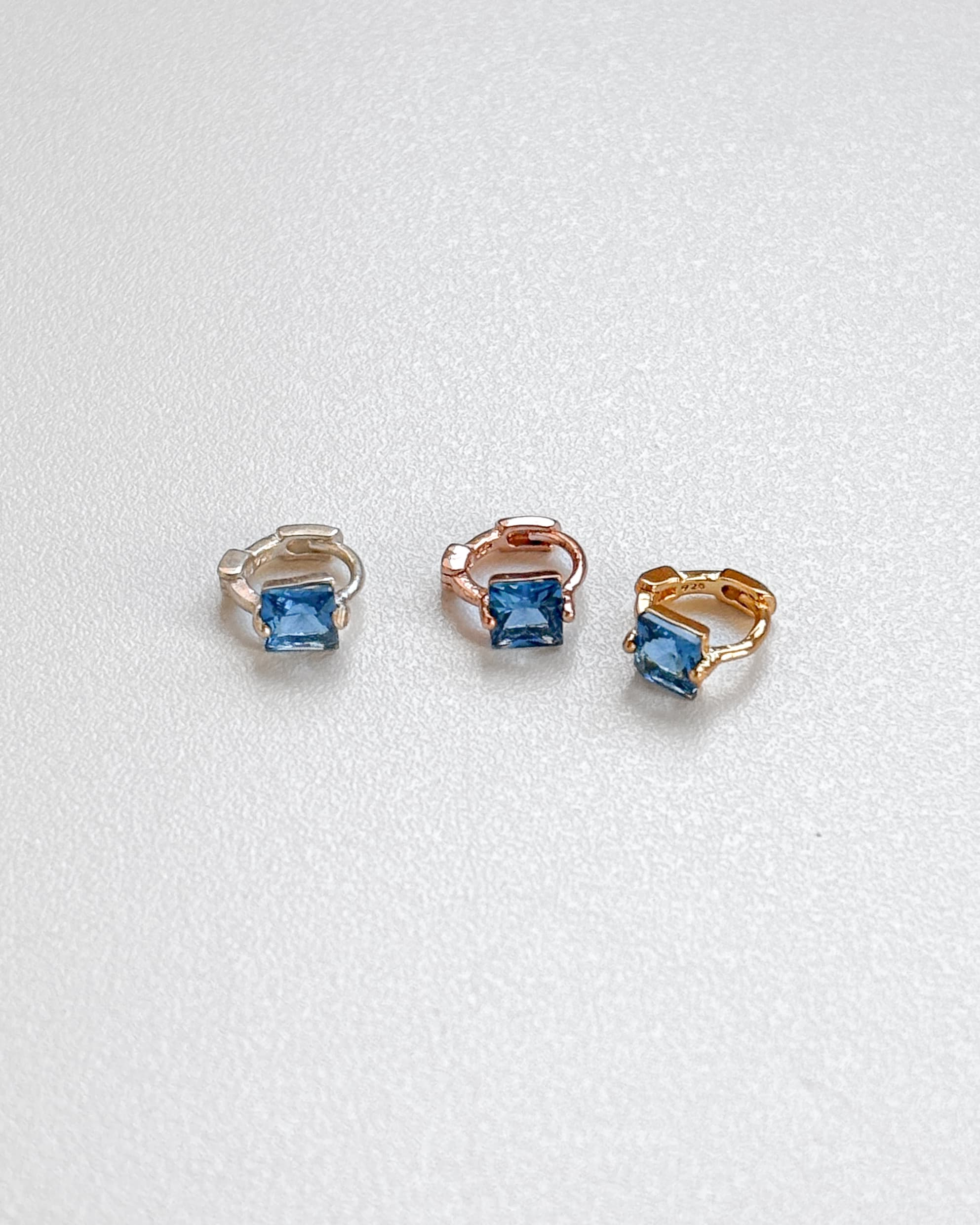 Silver 925 Square Cubic Mini Ring Earrings One-touch Silver Earrings (3 Colors) - 이미지 2