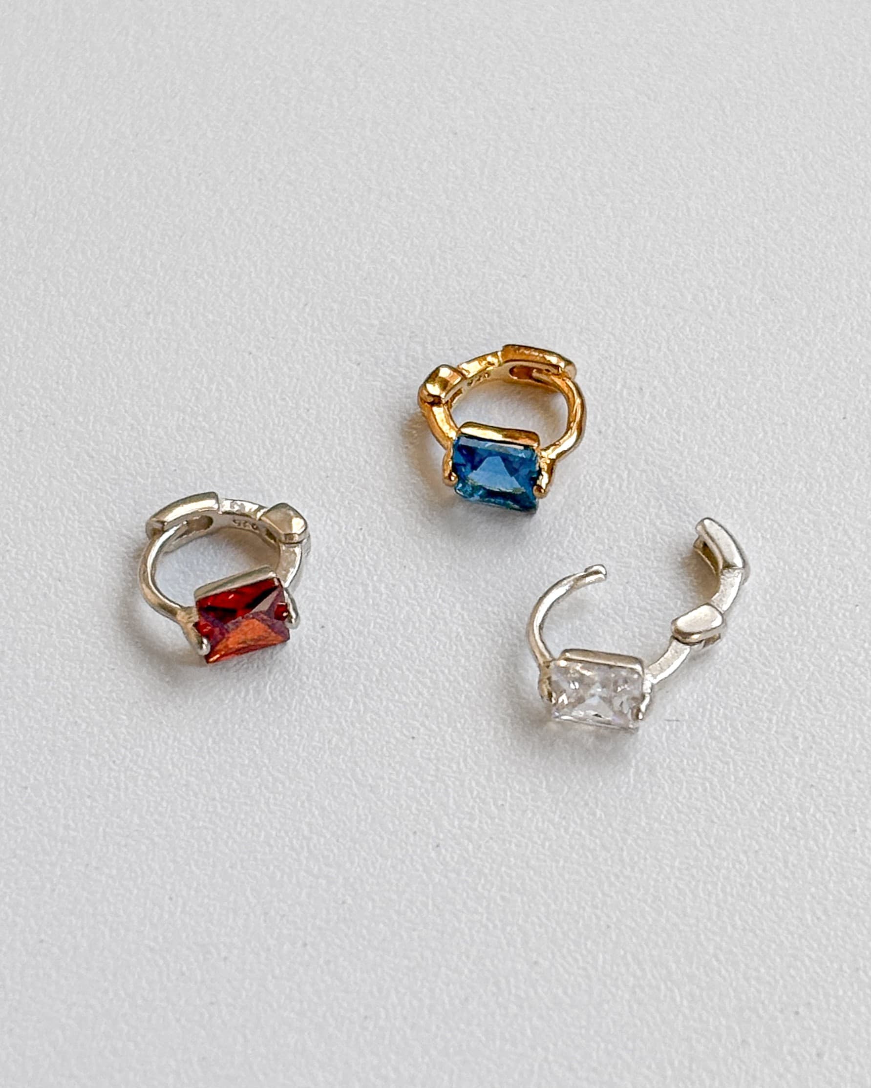 Silver 925 Square Cubic Mini Ring Earrings One-touch Silver Earrings (3 Colors) - 이미지 7