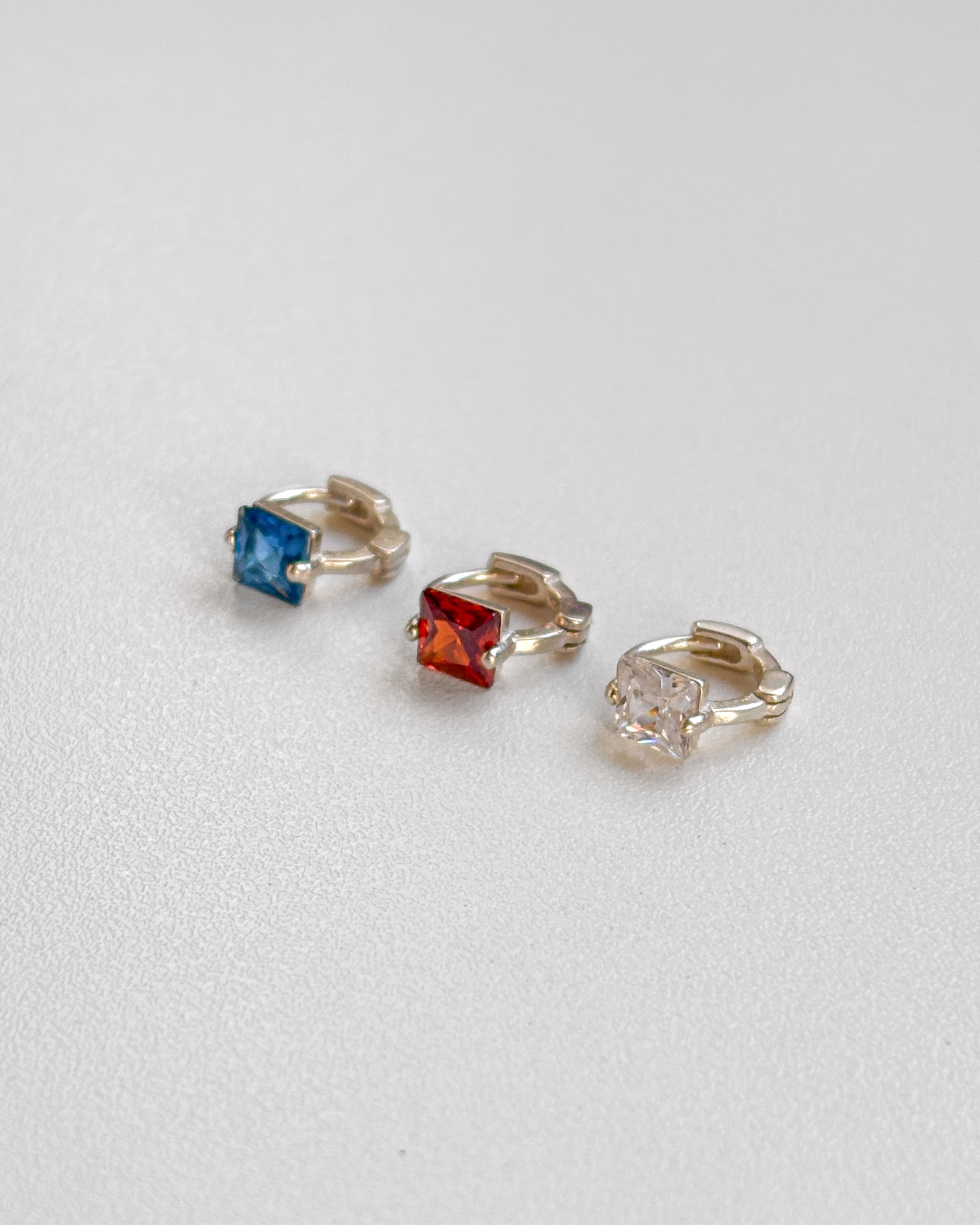 Silver 925 Square Cubic Mini Ring Earrings One-touch Silver Earrings (3 Colors) - 이미지 6
