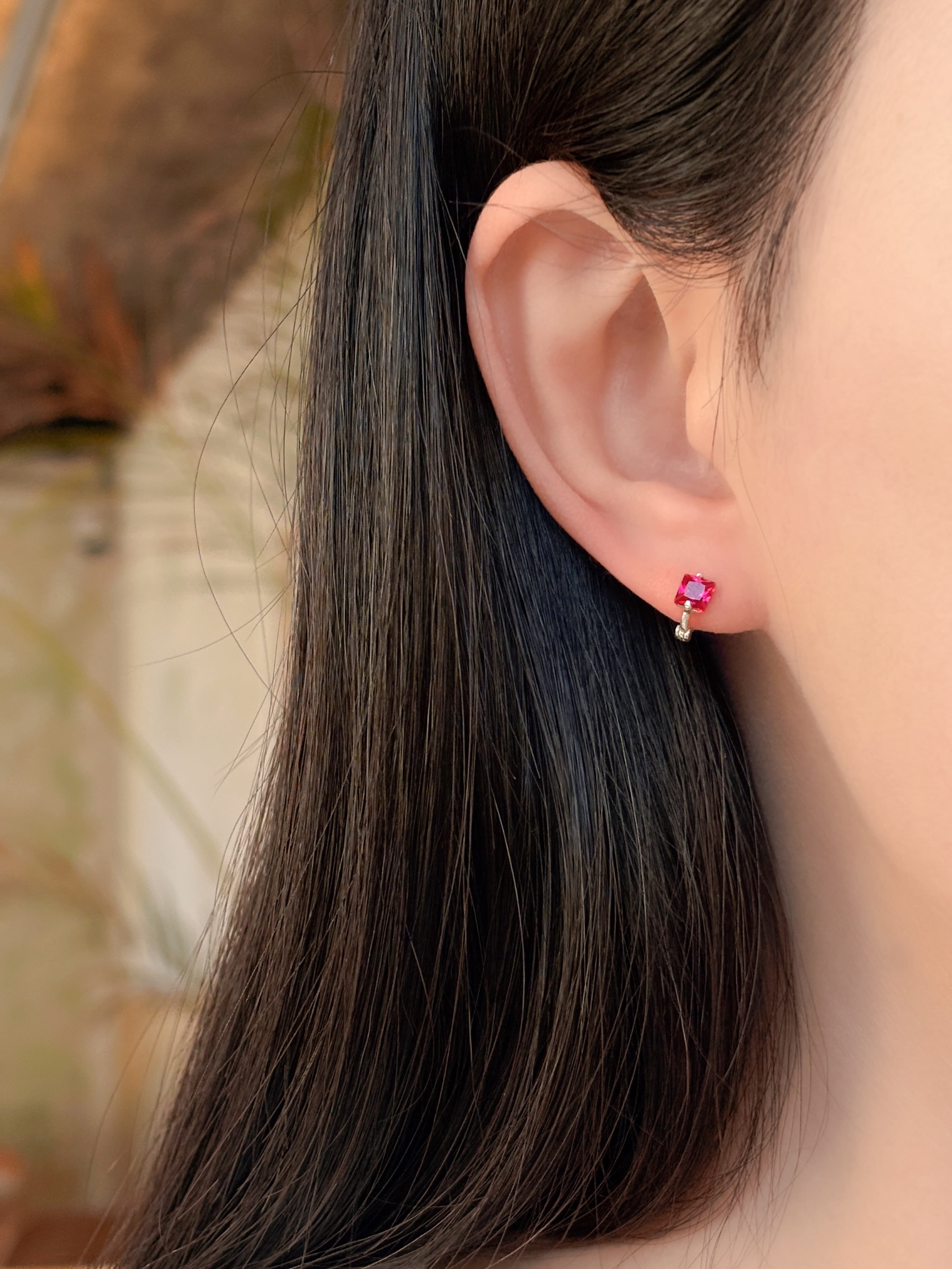 Silver 925 Square Cubic Mini Ring Earrings One-touch Silver Earrings (3 Colors) - 이미지 14