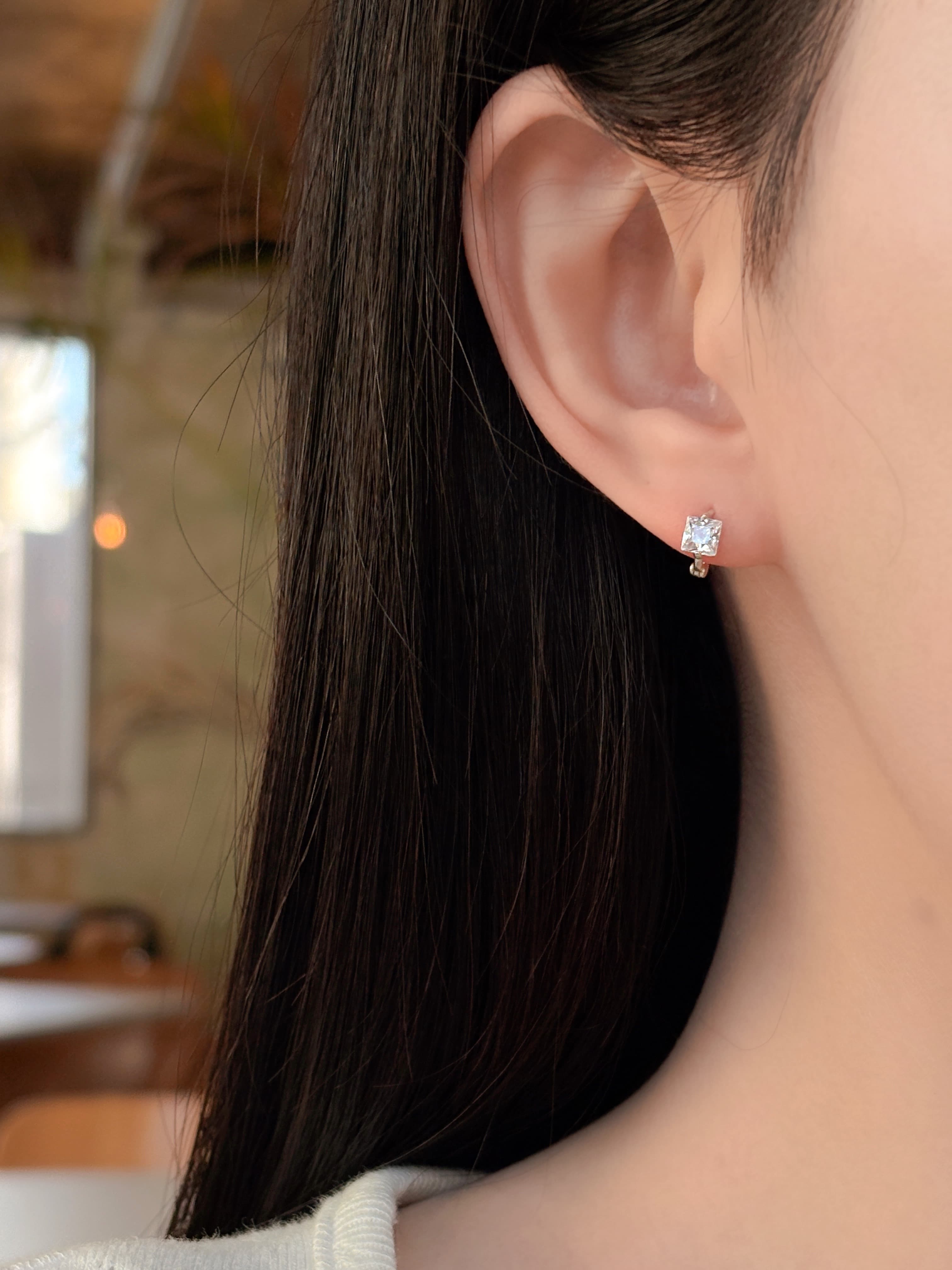 Silver 925 Square Cubic Mini Ring Earrings One-touch Silver Earrings (3 Colors) - 이미지 12