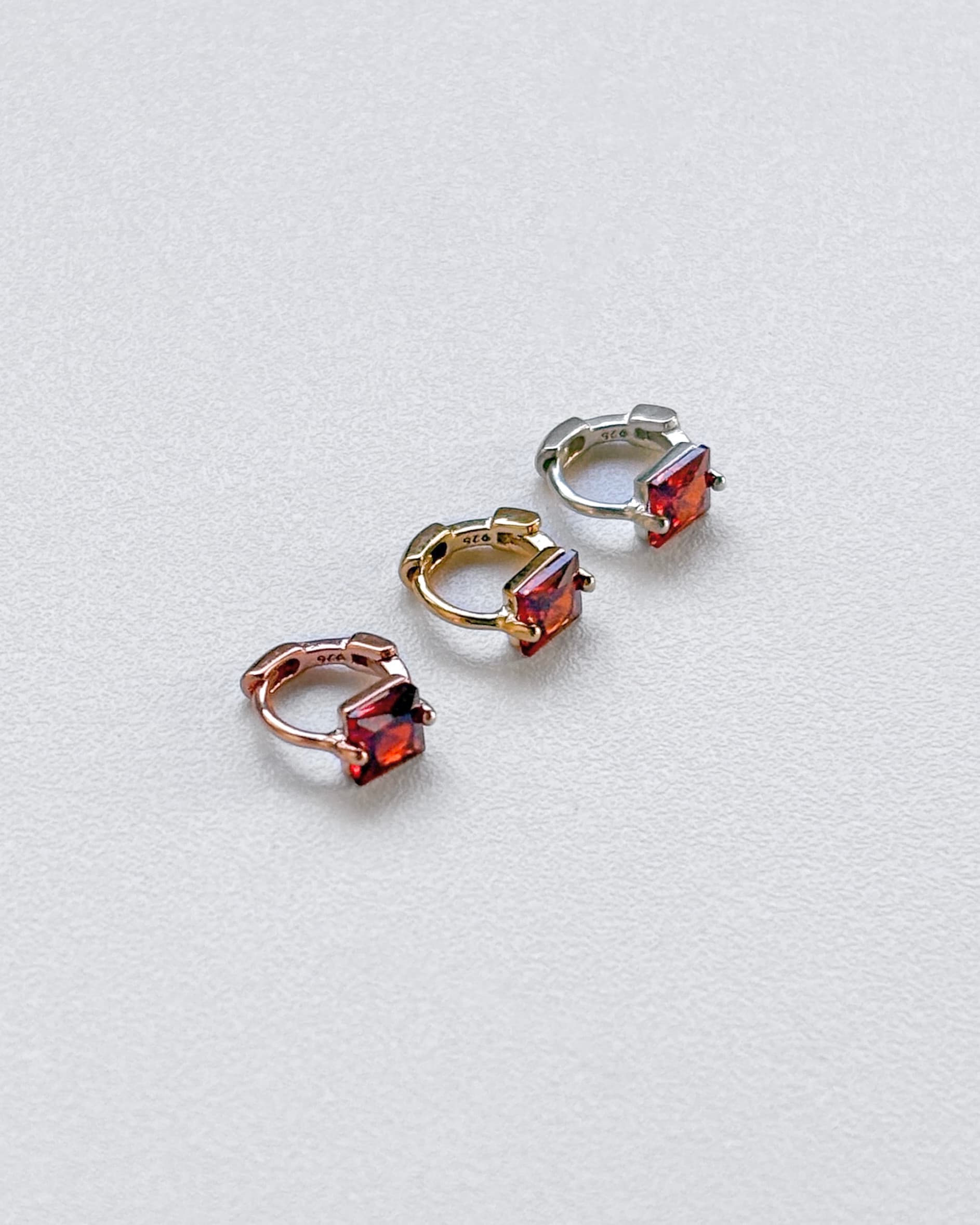 Silver 925 Square Cubic Mini Ring Earrings One-touch Silver Earrings (3 Colors) - 이미지 9