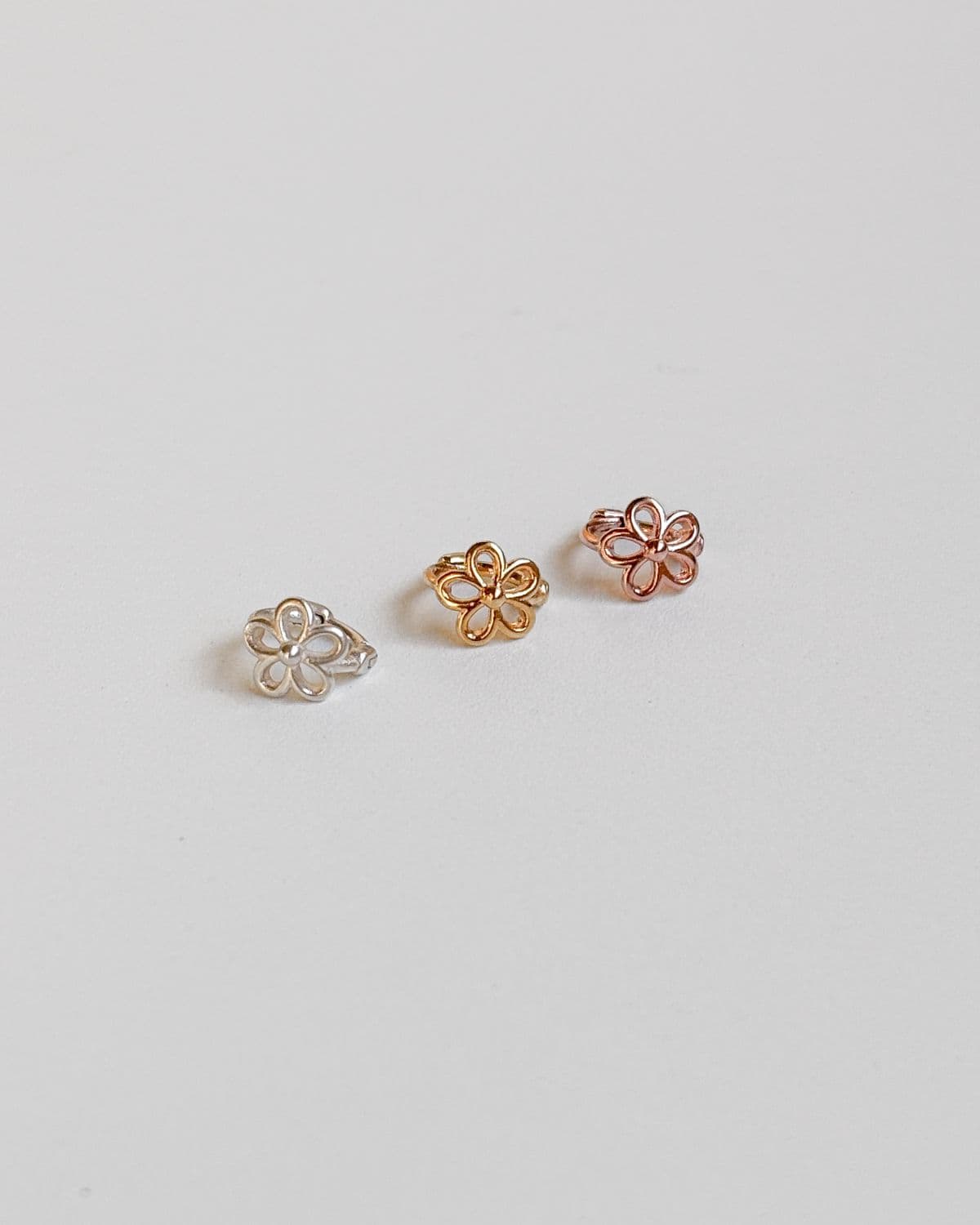 Silver 925 Flower Earrings Mini Ring One-Touch Silver Earrings - 이미지 9