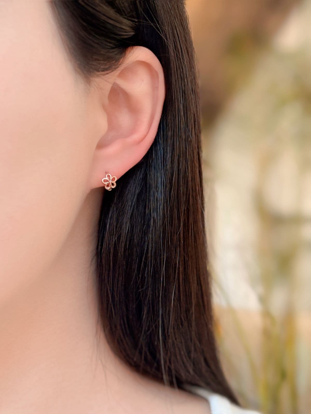 Silver 925 Flower Earrings Mini Ring One-Touch Silver Earrings - 이미지 6