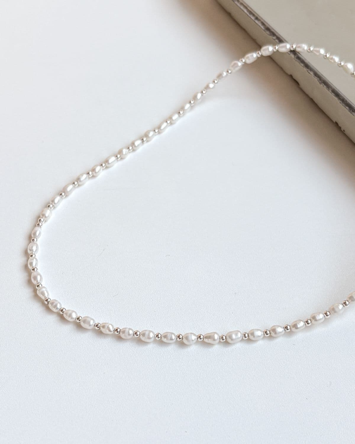 Silver 925 Freshwater Pearl Oval Pearl Silver Ball Necklace - 이미지 2