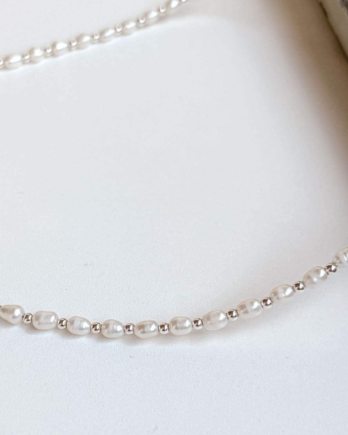 Silver 925 Freshwater Pearl Oval Pearl Silver Ball Necklace - 이미지 10