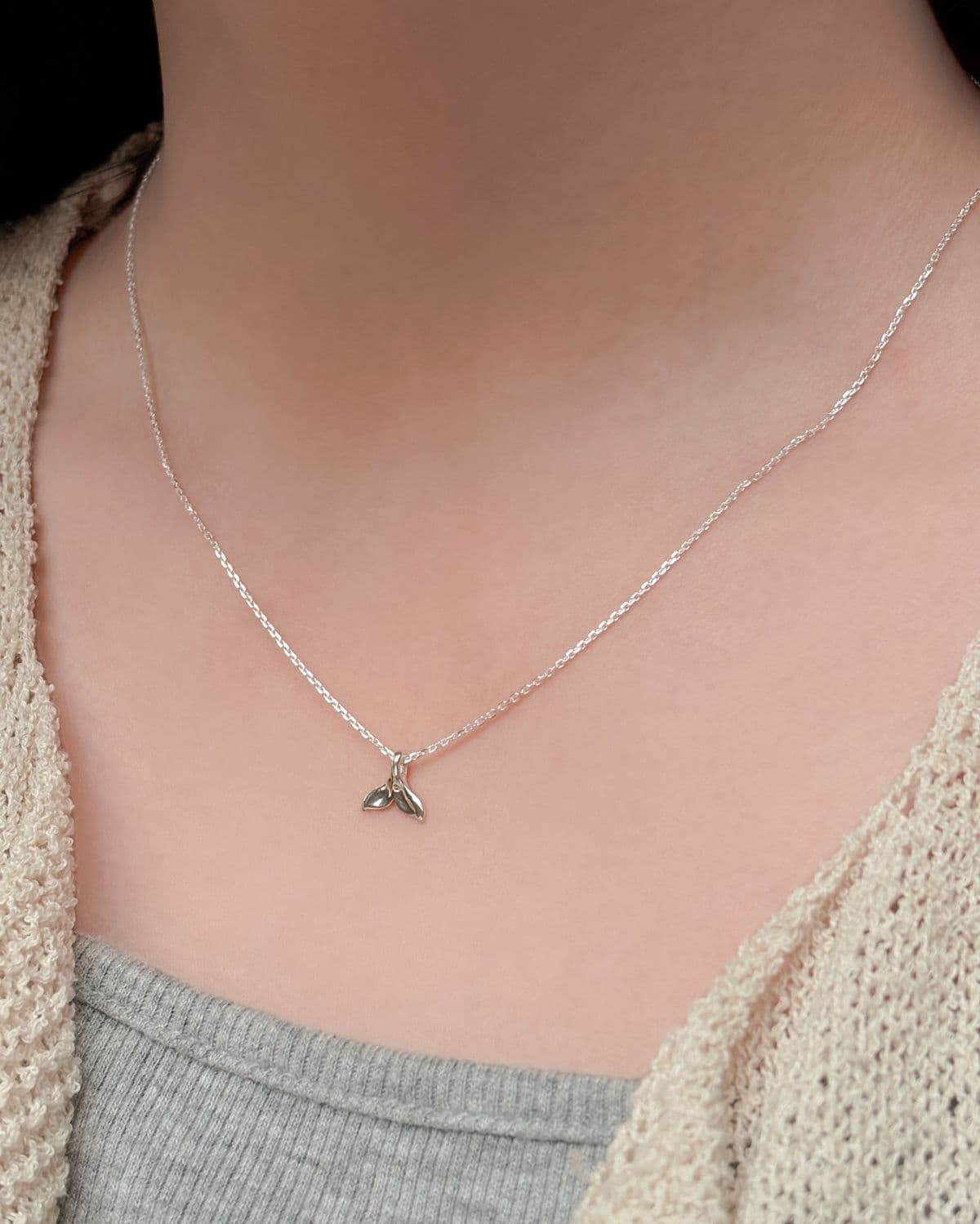 Silver 925 Whale Tail Pendant Necklace Silver Necklace & Earring Set - 이미지 3